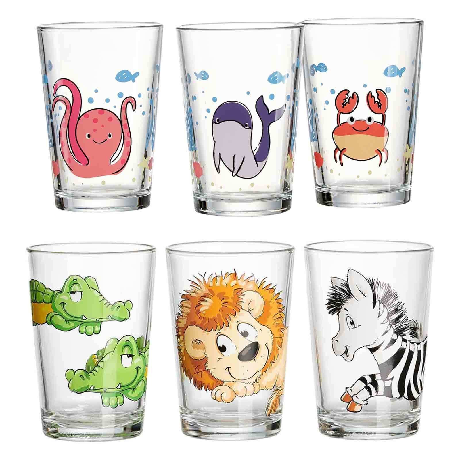 Ritzenhoff & Breker Kinderbecher Meeres- und Zootiere Kindergläser 205 ml 6er Set, 6-tlg., Glas