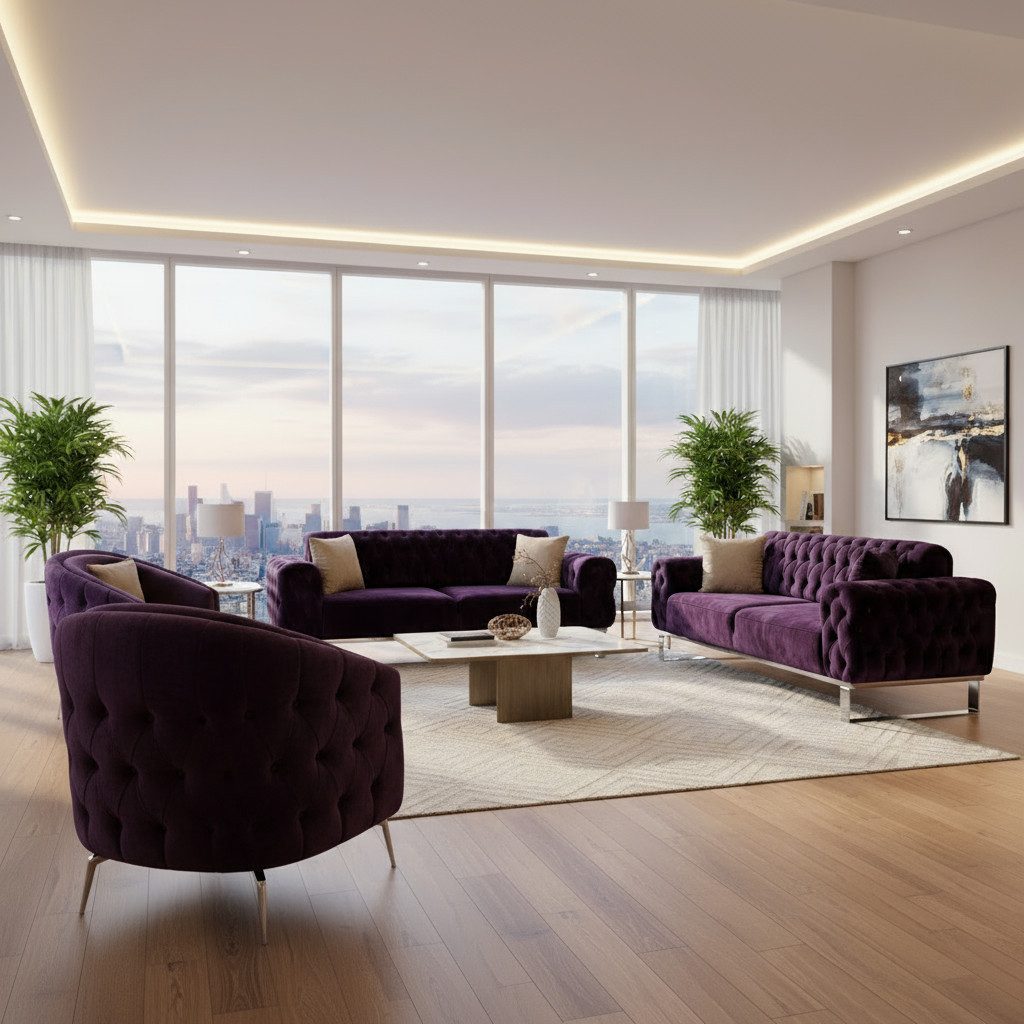 Palms-Store Sofa Set Jumeirah 3-Sitzer+2-Sitzer+Sessel in Samtstoff, Spar-Set, in 5 Stofffarben erhältlich