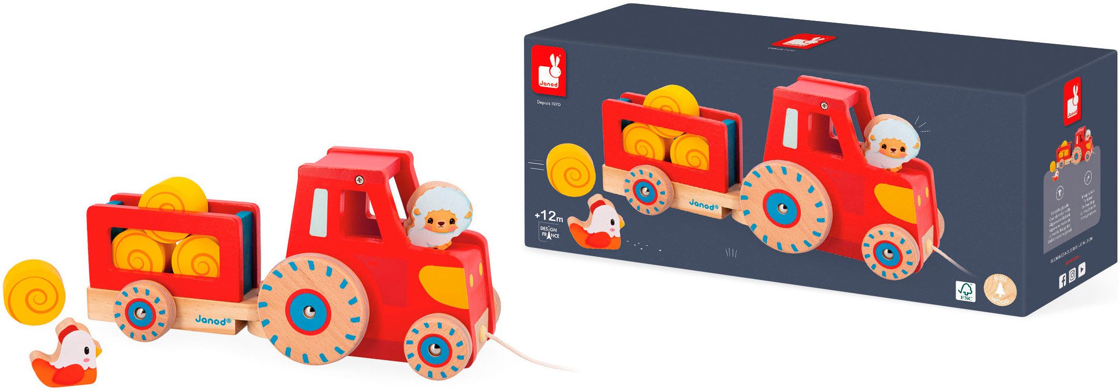 Janod Nachziehfahrzeug Bauernhof - Traktor, FSC® - schützt Wald günstig online kaufen