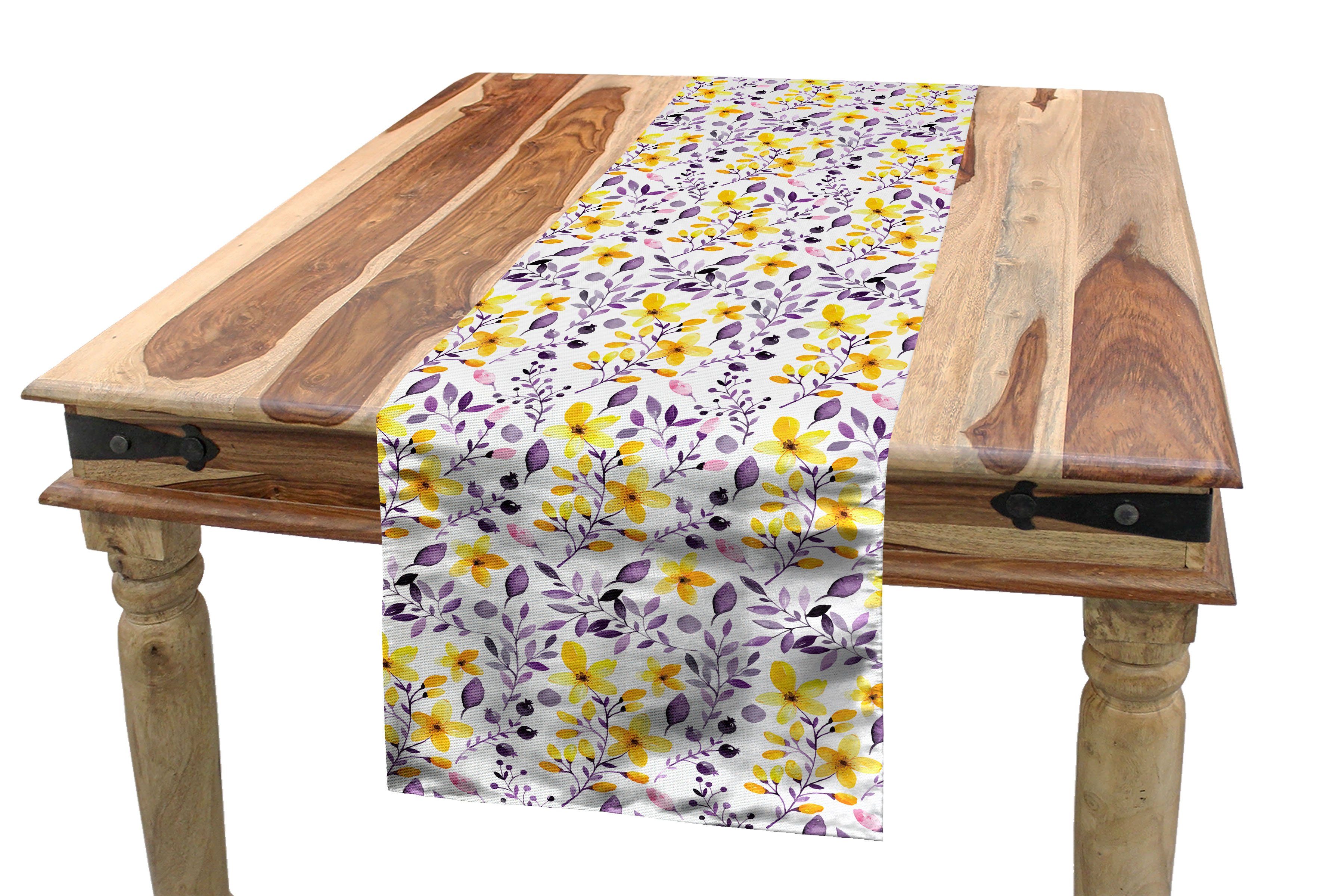 Abakuhaus Tischläufer Esszimmer Küche Rechteckiger Dekorativer Tischläufer, Frühling Rural Blumen und Blätter