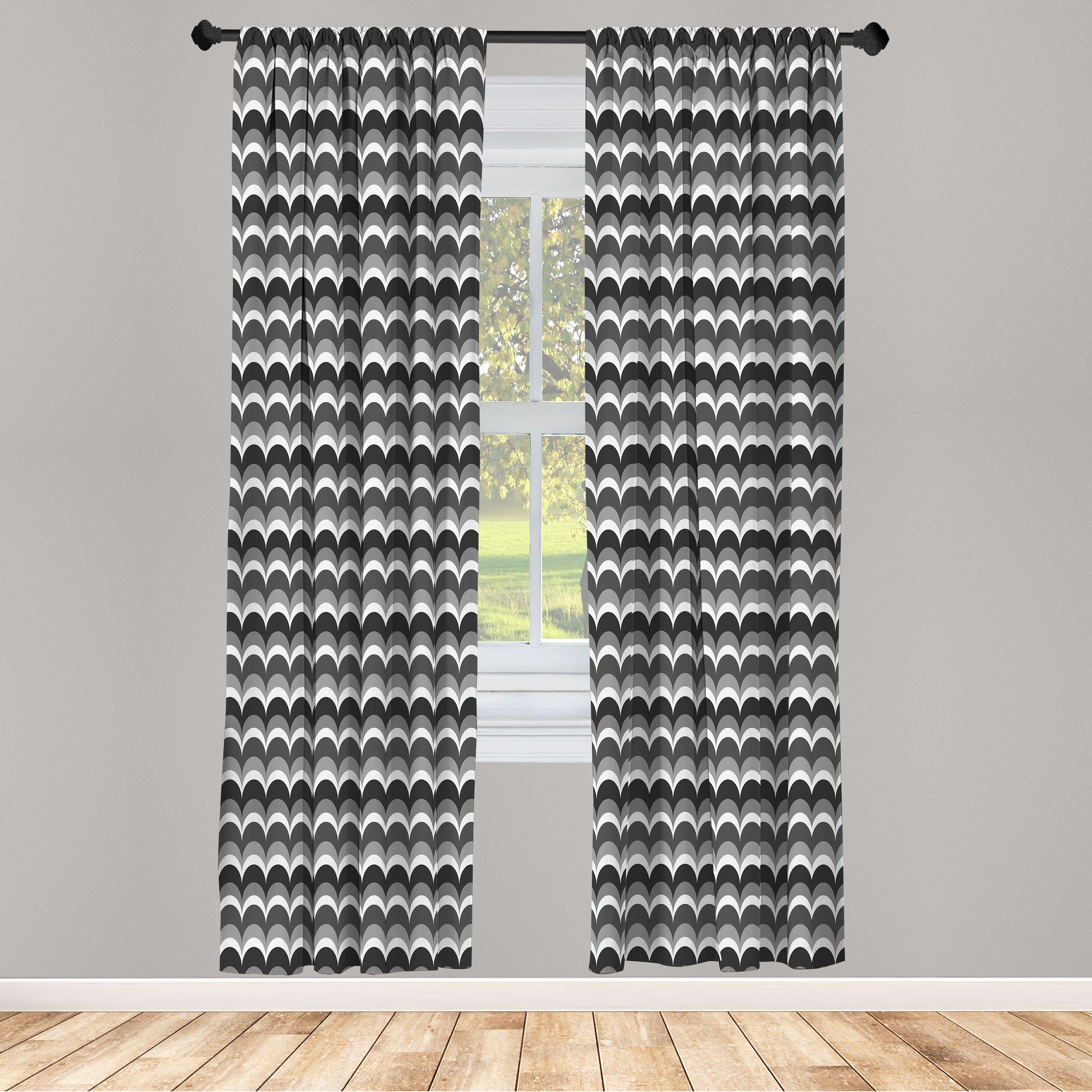 Abakuhaus, Vorhang Halbkreis Dekor, für Schlafzimmer Abstrakt Microfaser, Wohnzimmer Wellenförmige Gardine