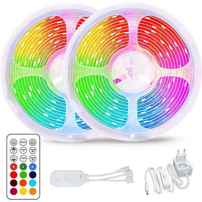 ZMH LED-Streifen 5m x 2 LED-Streifen RGB 5050 Farbwechsel-mit 24 IR-Fernbedienung, 2-flammig, Weiß