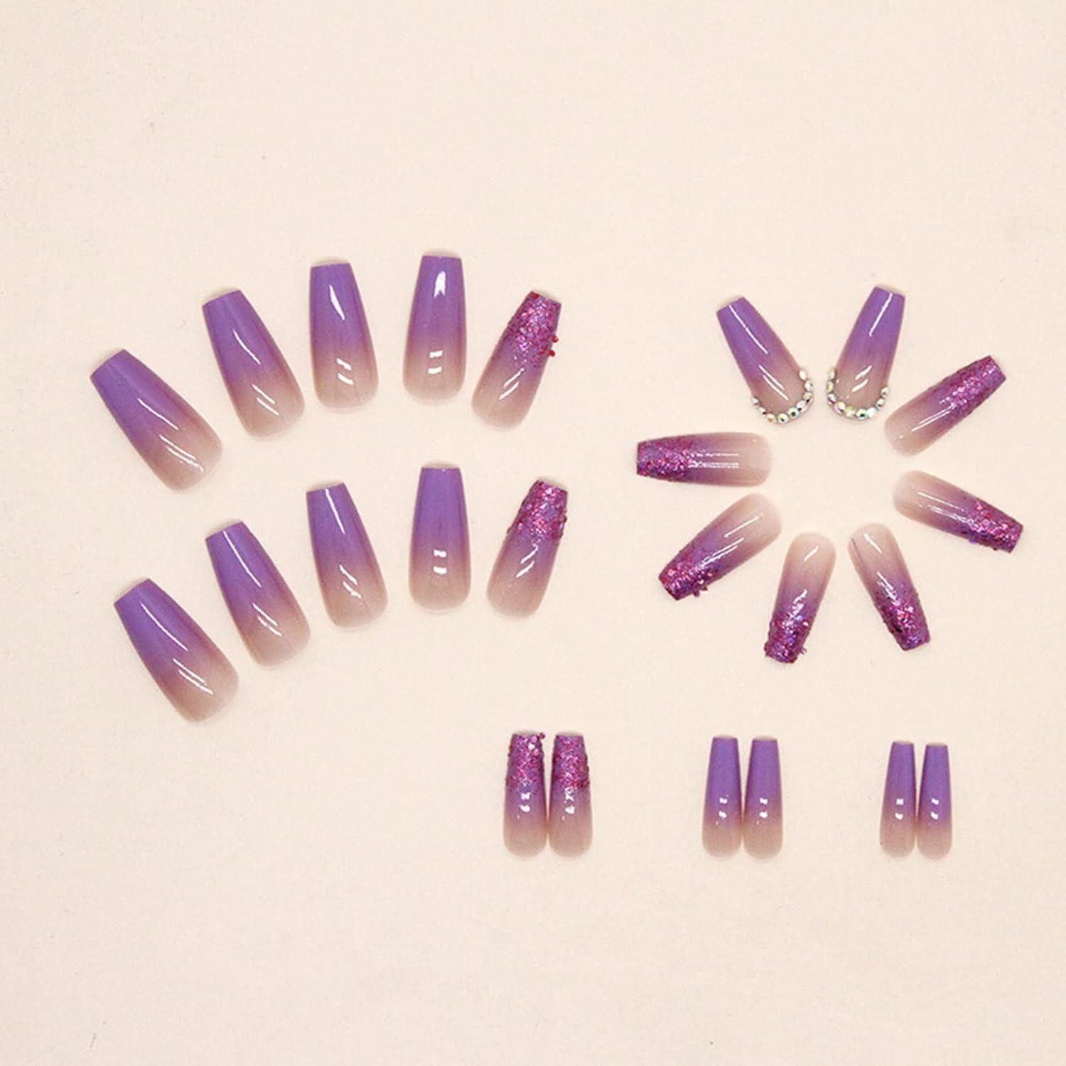 LuxusKollektion Kunstfingernägel Press on Nails Viereckig Mittellang French Lila Acryl C