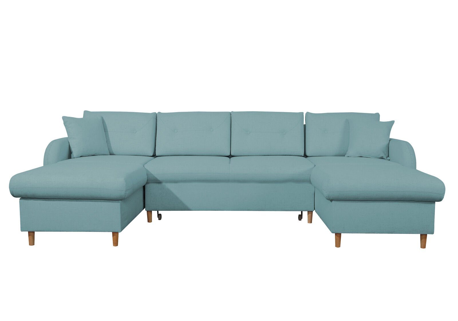 JVmoebel Ecksofa Wohnlandschaft Ecksofa Couch Bettfunktion Europe U-Form Stoff Blau in Made Design