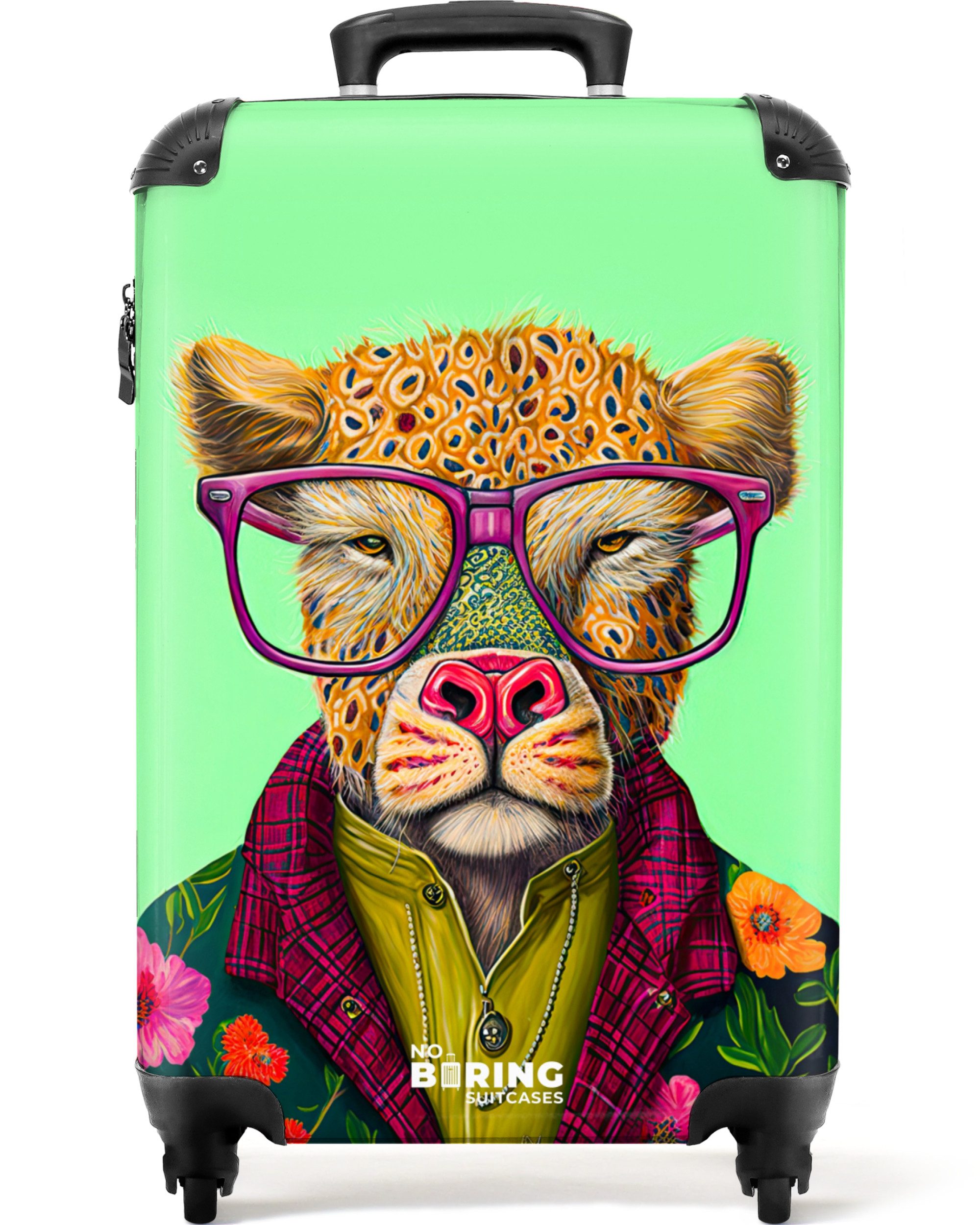 NoBoringSuitcases.com© Hartschalen-Trolley Tiere - Brille - Hund - Design 55x35x20cm, Reisetasche mit Rollen, Koffer Handgepäck Flugzeug