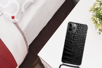 MuchoWow Handyhülle Leder - Strukturiert - Schwarz - Grau, Handyhülle Telefonhülle Apple iPhone 11 Pro