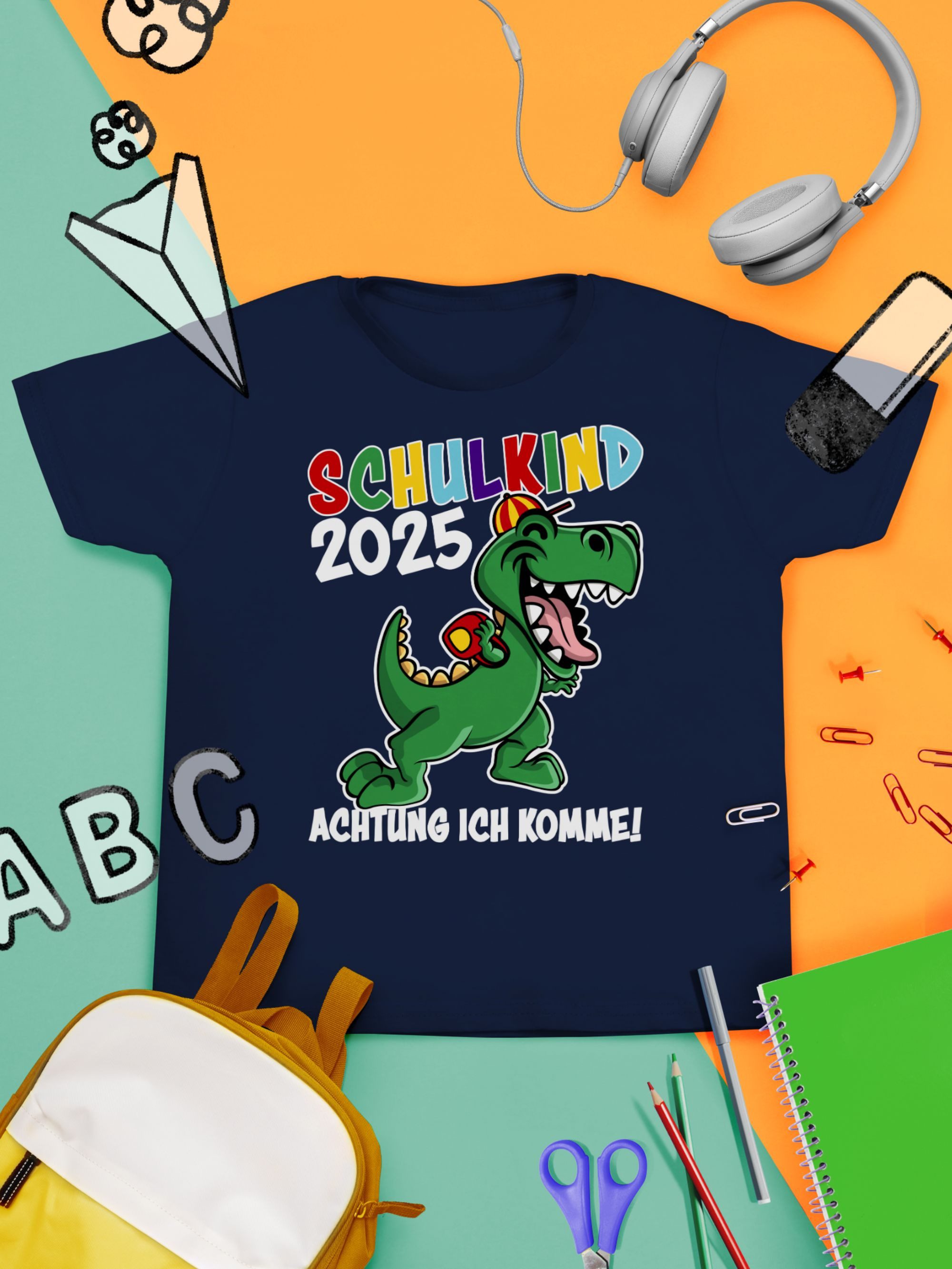 Shirtracer T-Shirt Schulkind 2025 Dino Dinosaurier Einschulung Junge Schulanfang Geschenke