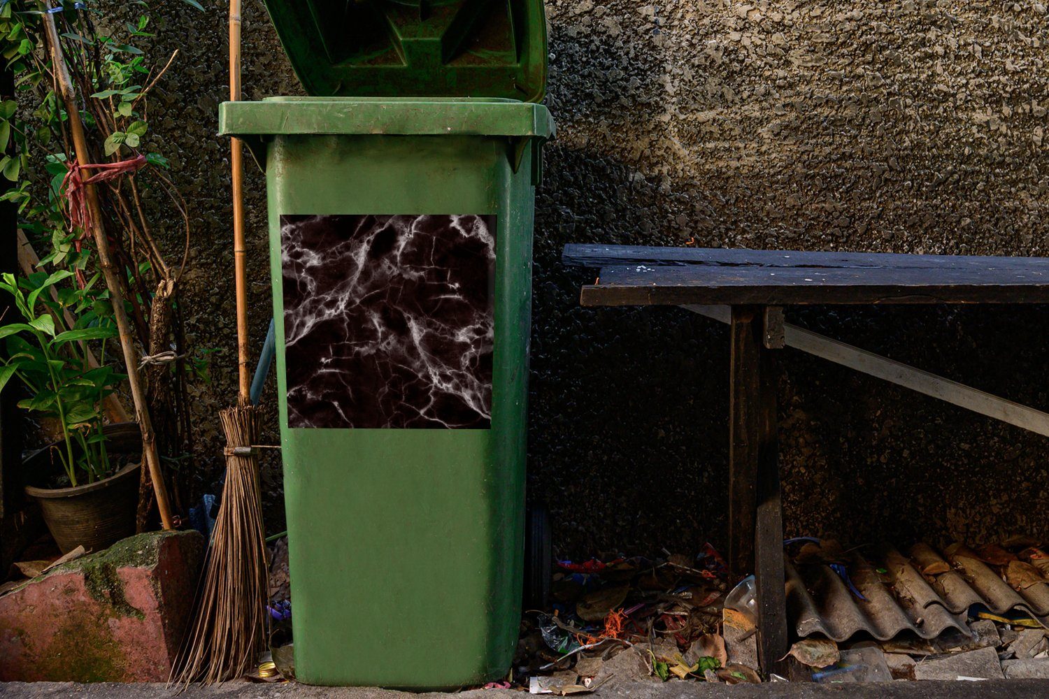 Abfalbehälter Mülltonne, St), Marmor Wandsticker (1 - Chic - MuchoWow Sticker, Mülleimer-aufkleber, Schwarz Container,