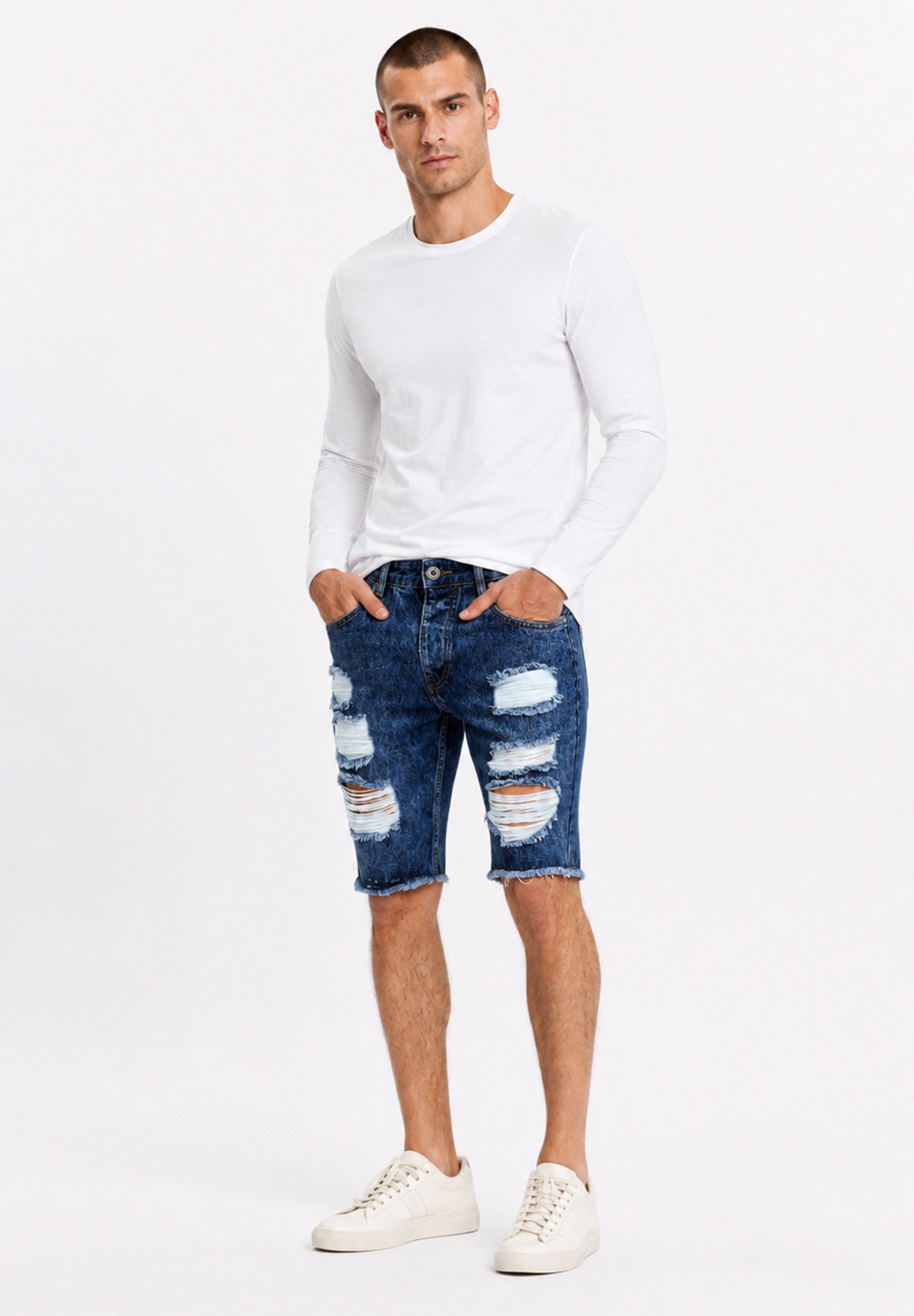 behype Jeansshorts im Destroyed Look als Kurze Hose für Herren Sommer-Shorts Bermuda für Männer aus 100% Baumwolle – Bild 3 von 5