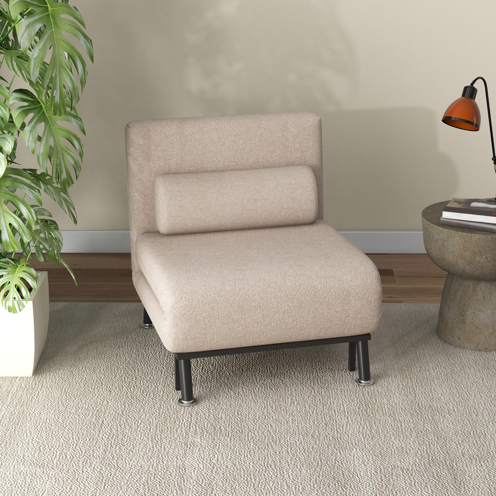 HOMCOM Sessel Schlafsofa mit Bettfunktion Verstellbarer Rückenlehne Kissen (klappbarer Relaxsessel, 1-St., Klappsessel), bis 150 kg belastbar, für Wohnzimmer, Beige