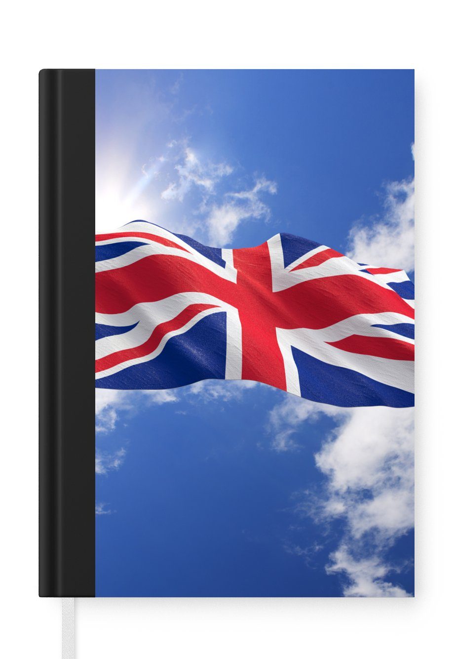 MuchoWow Notizbuch Die Flagge des Vereinigten Königreichs weht am Himmel, Journal, Merkzettel, Tagebuch, Notizheft, A5, 98 Seiten, Haushaltsbuch