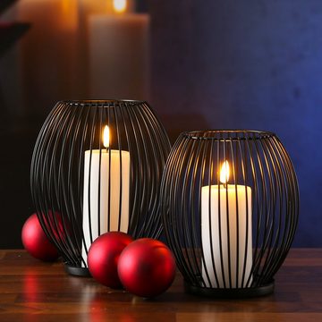MARELIDA Windlicht Kerzenhalter Windlicht Korb Optik Draht Tischdeko oval schwarz 2er Set (2 St)
