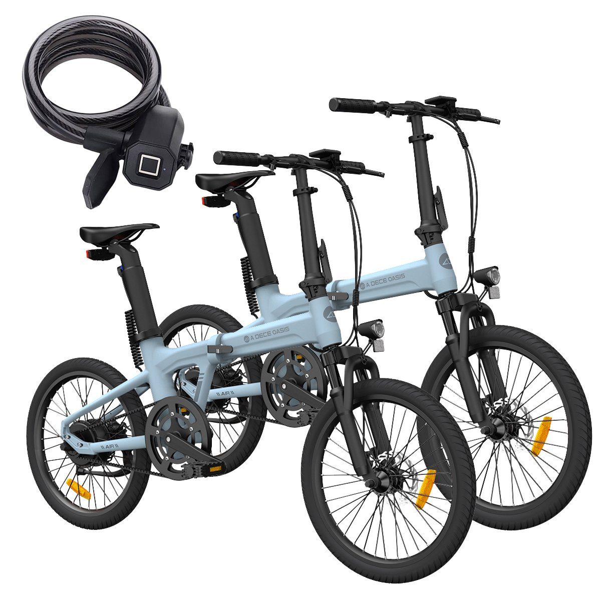 Gang, Air ADO 2× Riemenantrieb,Citybike, Handyhalter klapprad 20S Hintermotor, Damen/Herren,StVZO E-Fahrrad Blau+Blau Faltbar, E-Bike ebike +Fingerabdruck-Schloss, 1 mit