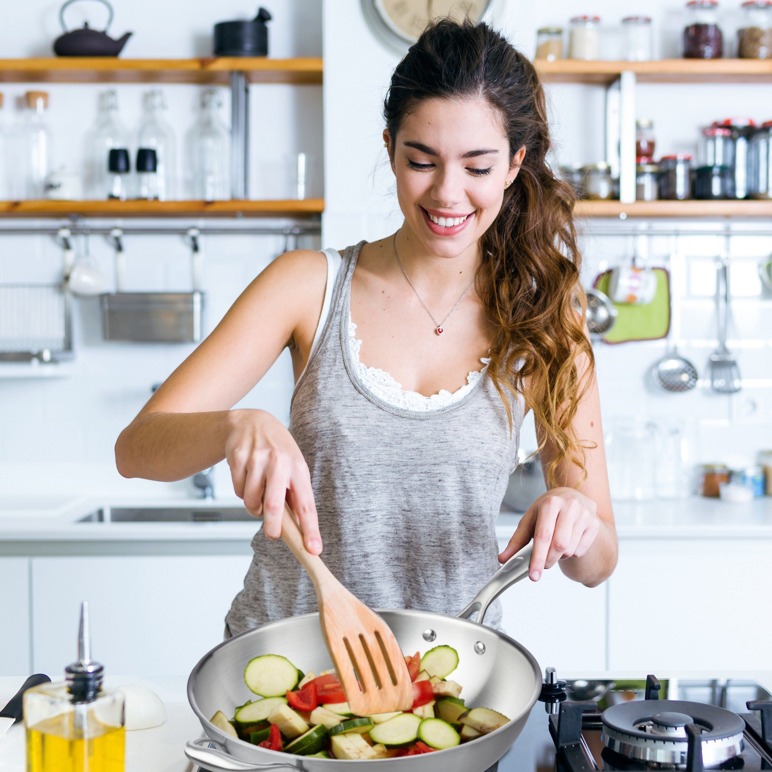 relaxdays Wok Edelstahl Wok mit Glasdeckel