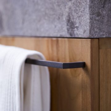 Tikamoon Waschtisch Stelle Badunterschrank massivem Teakholz mit Marmor Waschbecken grey