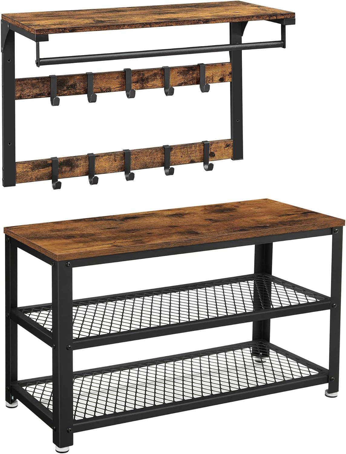 VASAGLE Garderoben-Set, 2 Set, mit Wandgarderobe, Schuhbank günstig online kaufen