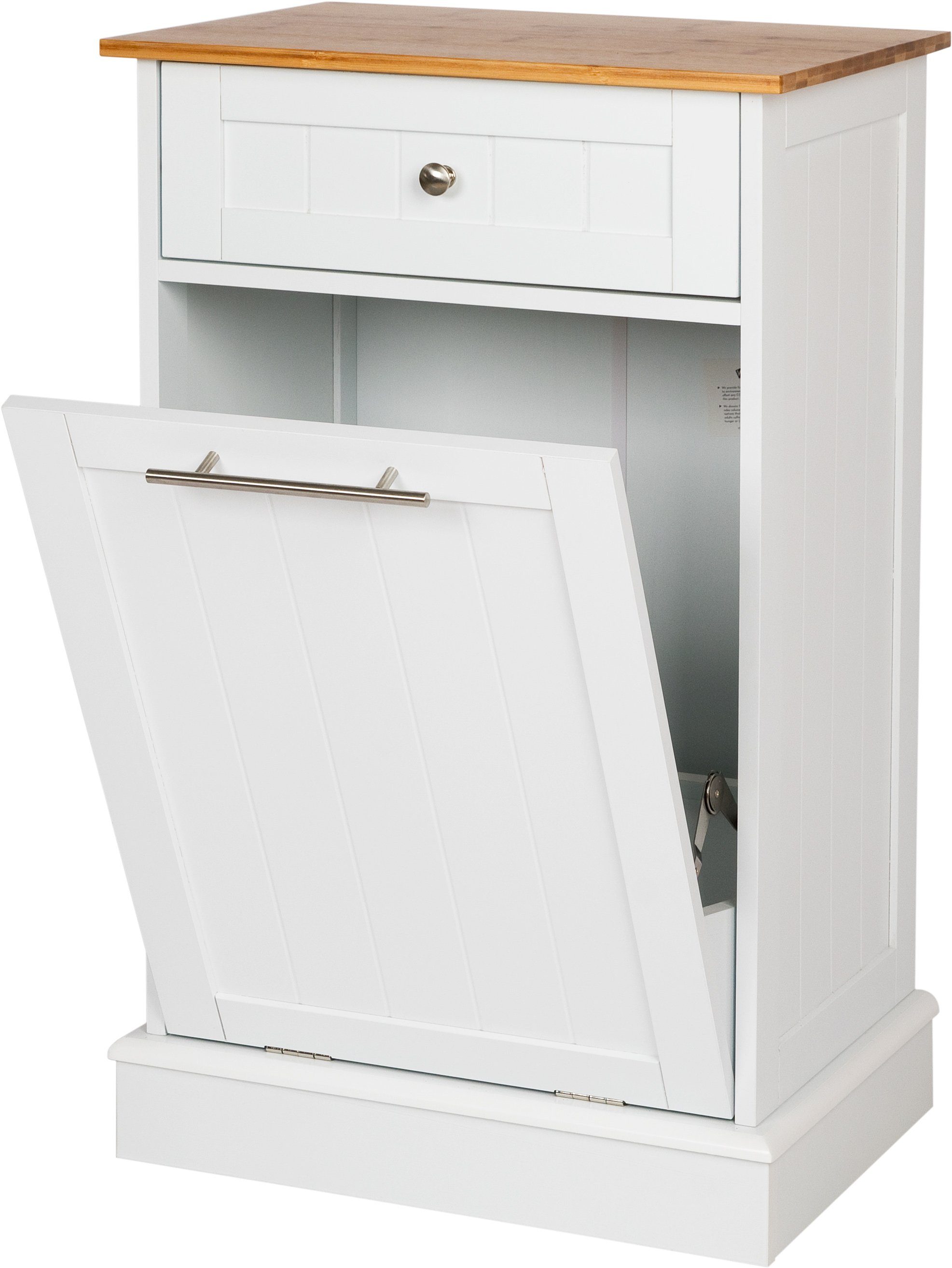 WONDERMAKE Wäschebox Mülleimer-Schrank Wäscheschrank Wäschesammler mit Schublade, Bad Küche, hoch aus Holz + Bambus, Wäschetruhe Abfallschrank ausklappbar klappbar