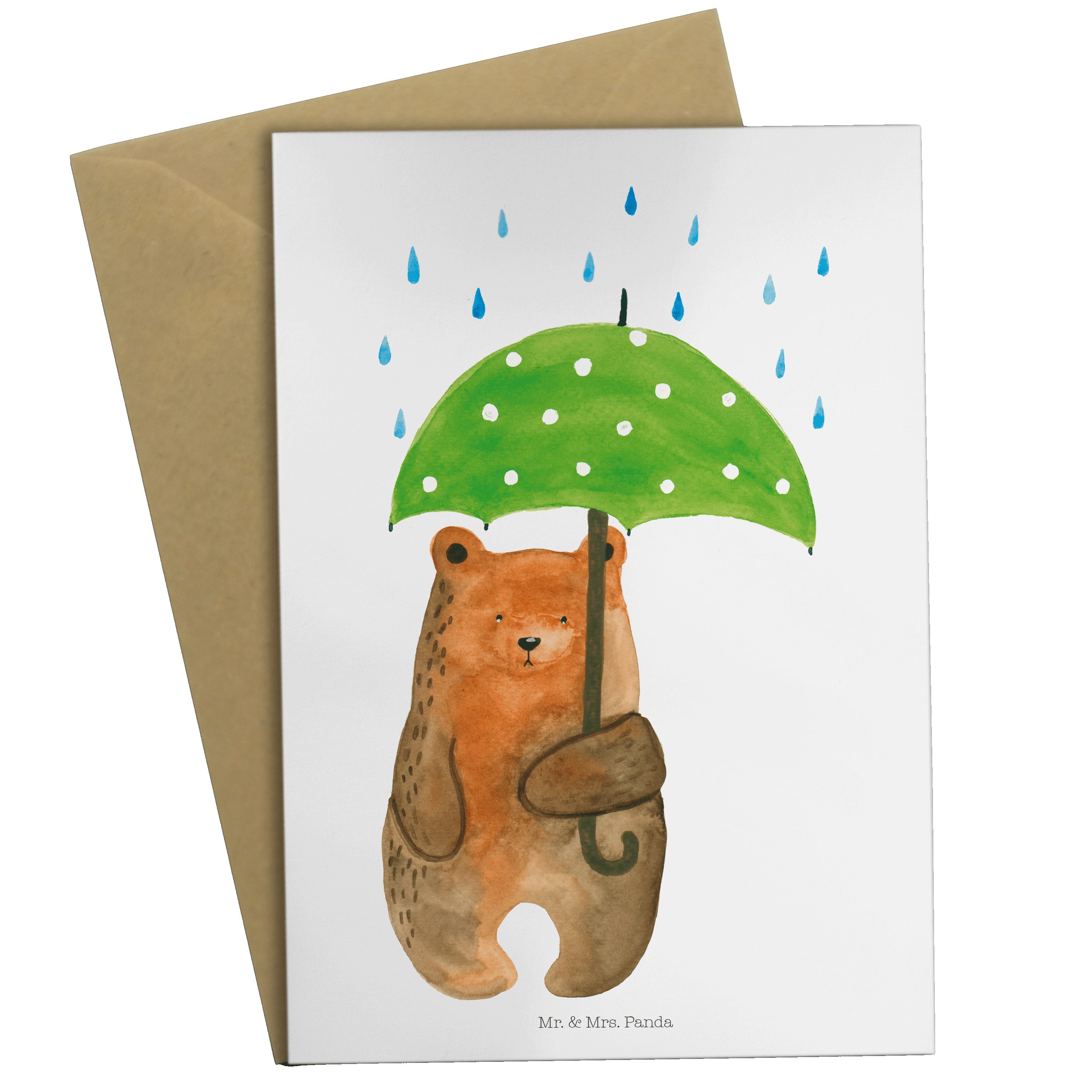 Mr. & Mrs. Panda Regenschirm Grußkarte - Geschenk, Liebe - Teddy, Weiß mit Glückwunschkarte, Bär