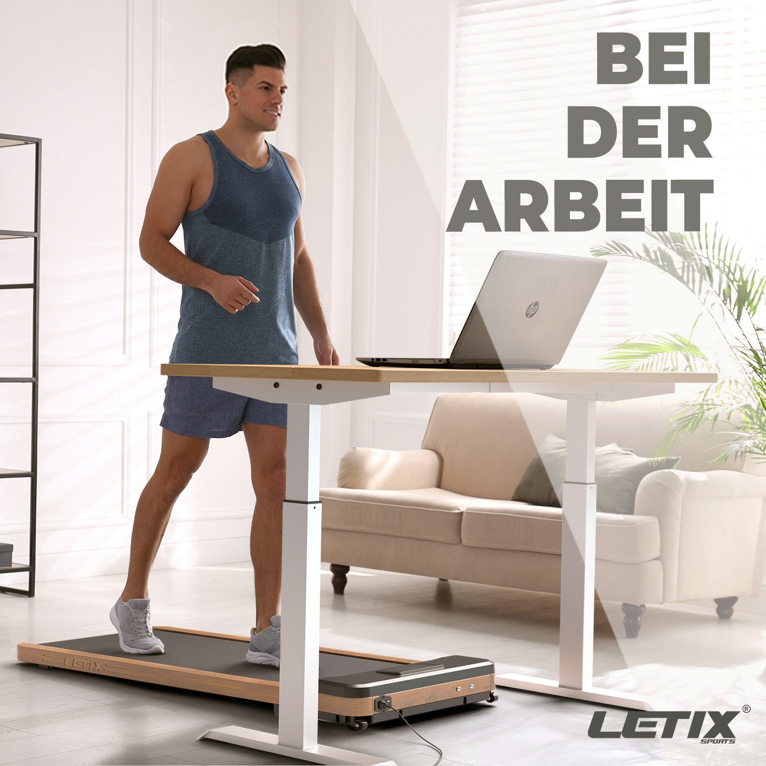 Letix Sports Laufband DeskWalk Motorisiertes Fitnessgerät (mit LCD-Display, Schreibtisch Heimtrainer Elektrisch für zu Hause und Büro)