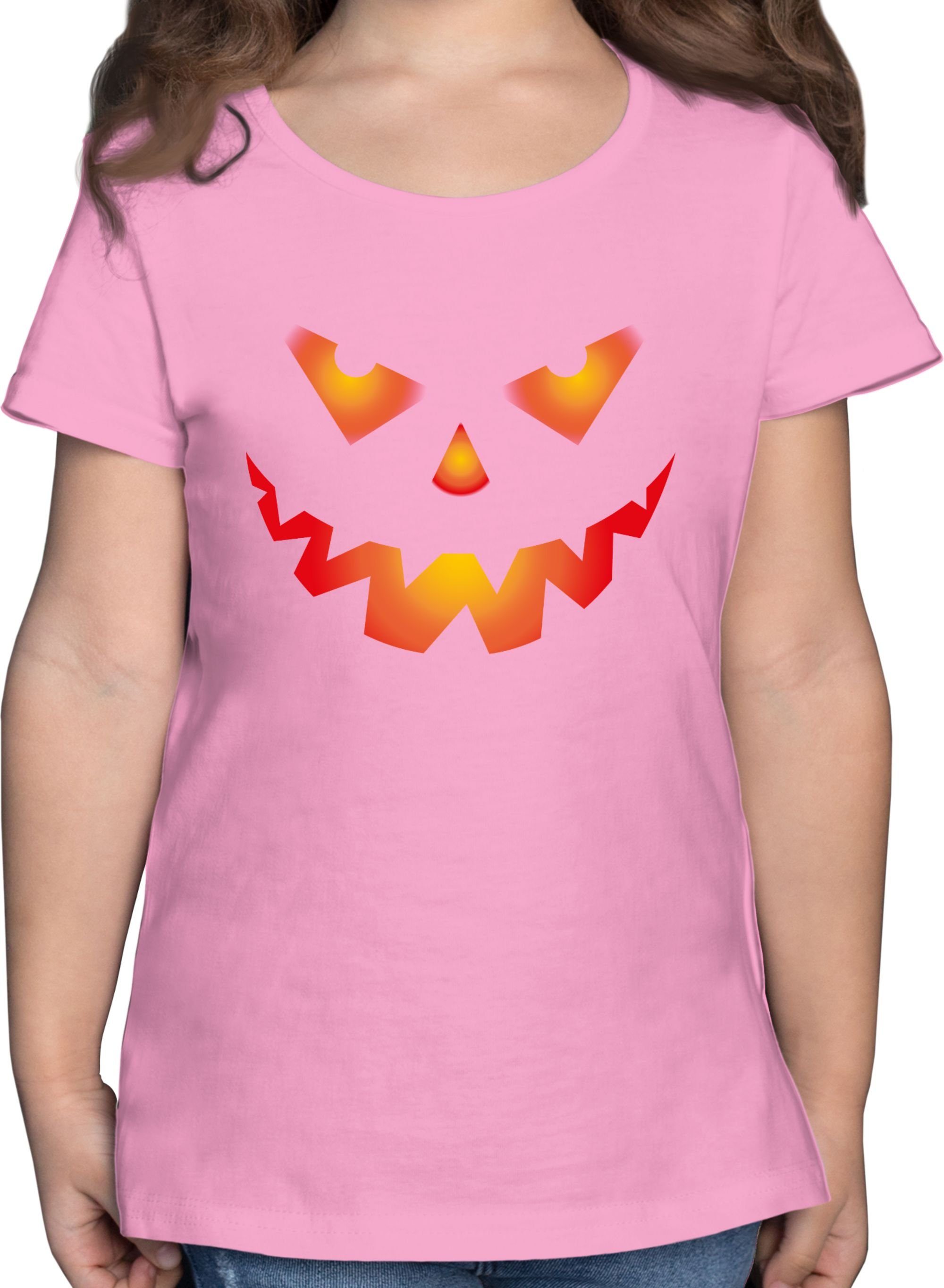 Shirtracer T-Shirt Halloween Kürbis Gesicht Gruseliger Kürbisgesicht Gruselig Böse Halloween Kostüme für Kinder 03 Rosa