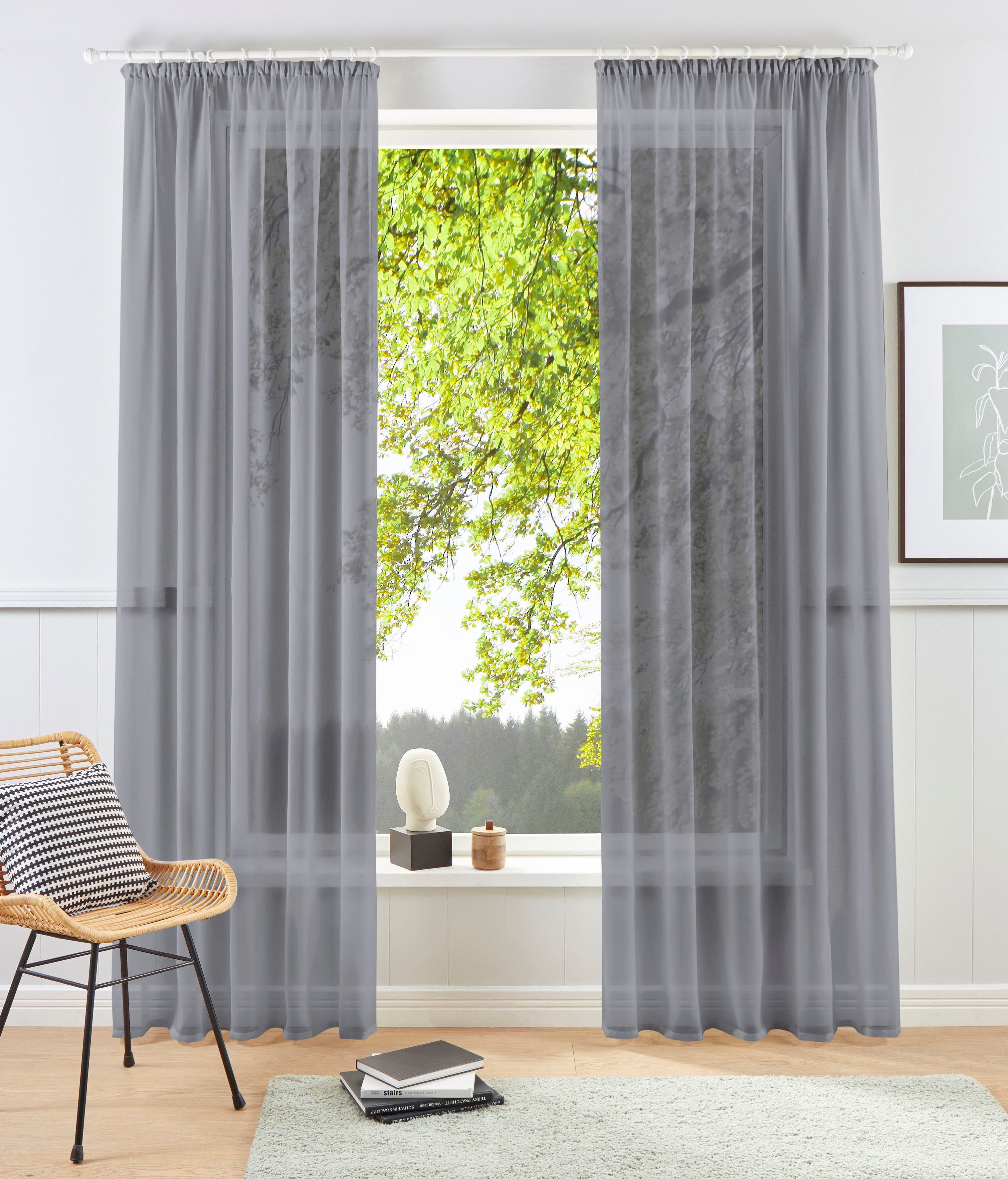 Gardine XANA, my home, Kräuselband (1 St), transparent, Polyester, Voile, Bestseller, einfarbig, 1 Schal, pflegeleicht, unifarben