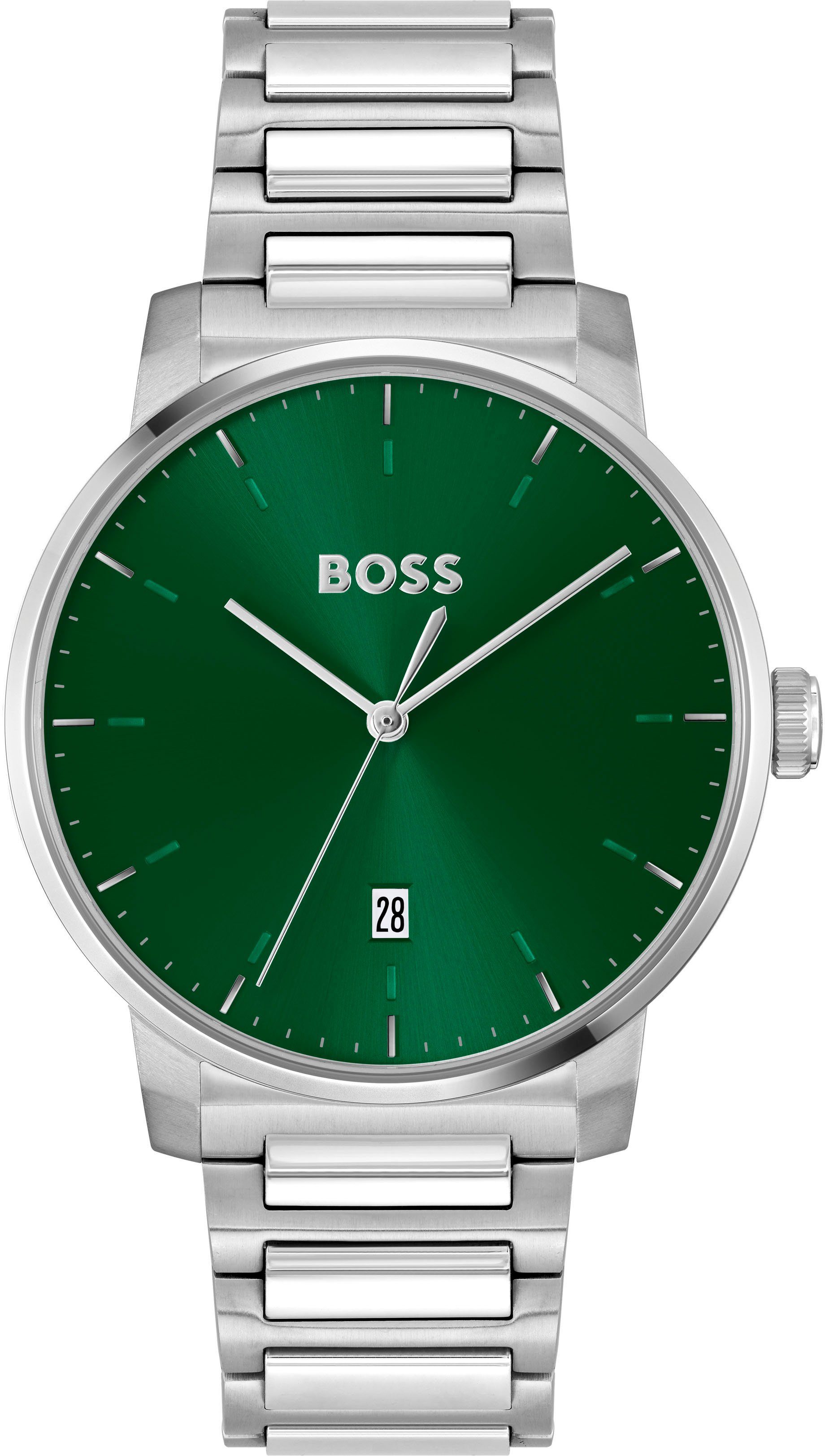 BOSS Quarzuhr DEAN 1514134, Herrenuhr, Damenuhr, Armbanduhr, Datum, Edelstahlarmband