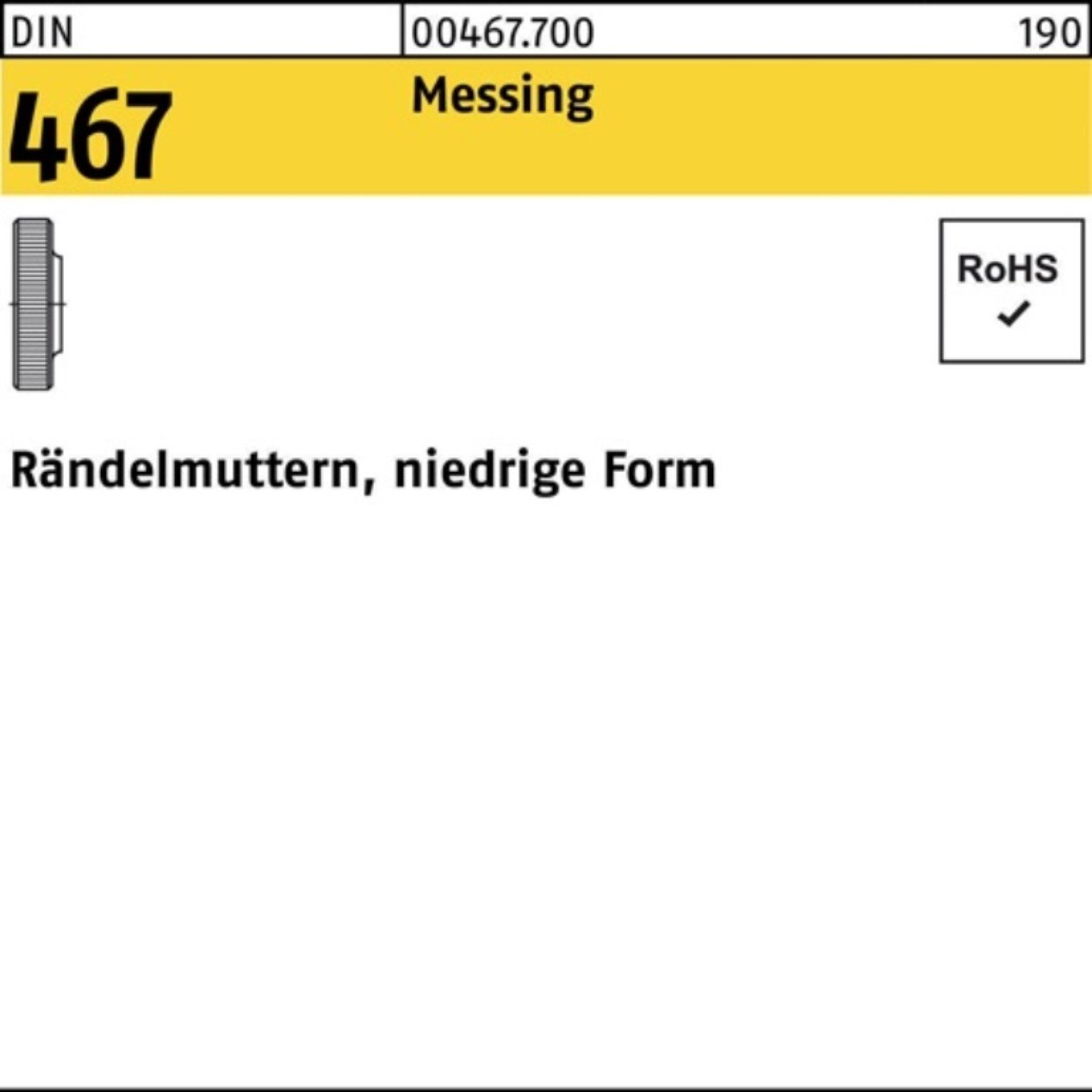 Reyher Rändelmutter 100er Pack niedrige DIN 467 Messing Stück Rändelmutter DIN FormM5 50