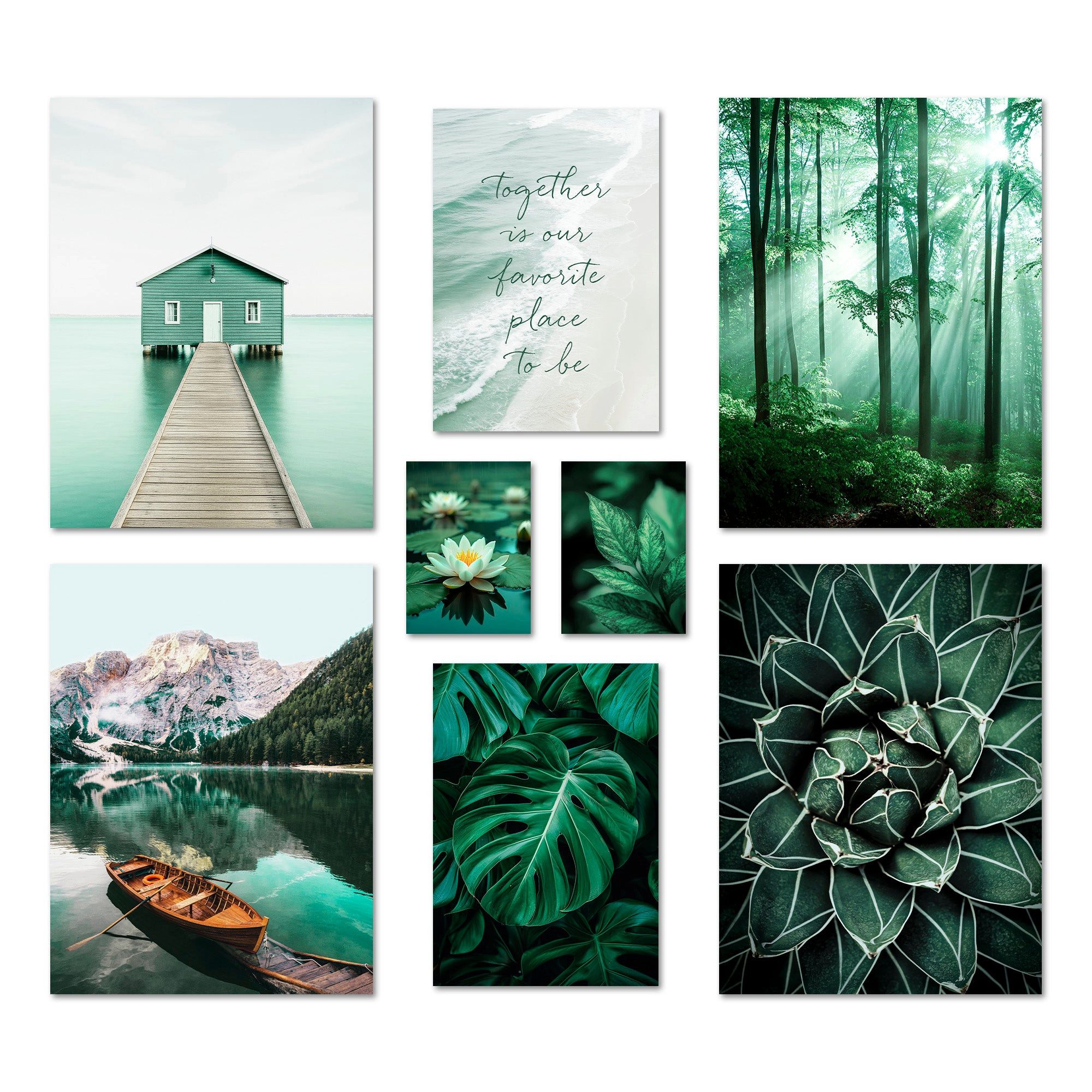 ARTFAVES Bilder-Collage Poster Set Petrol Nature I mehrteilige Bilderwand I Wandbilder Natur, (Wandbilder modern, 8 St)