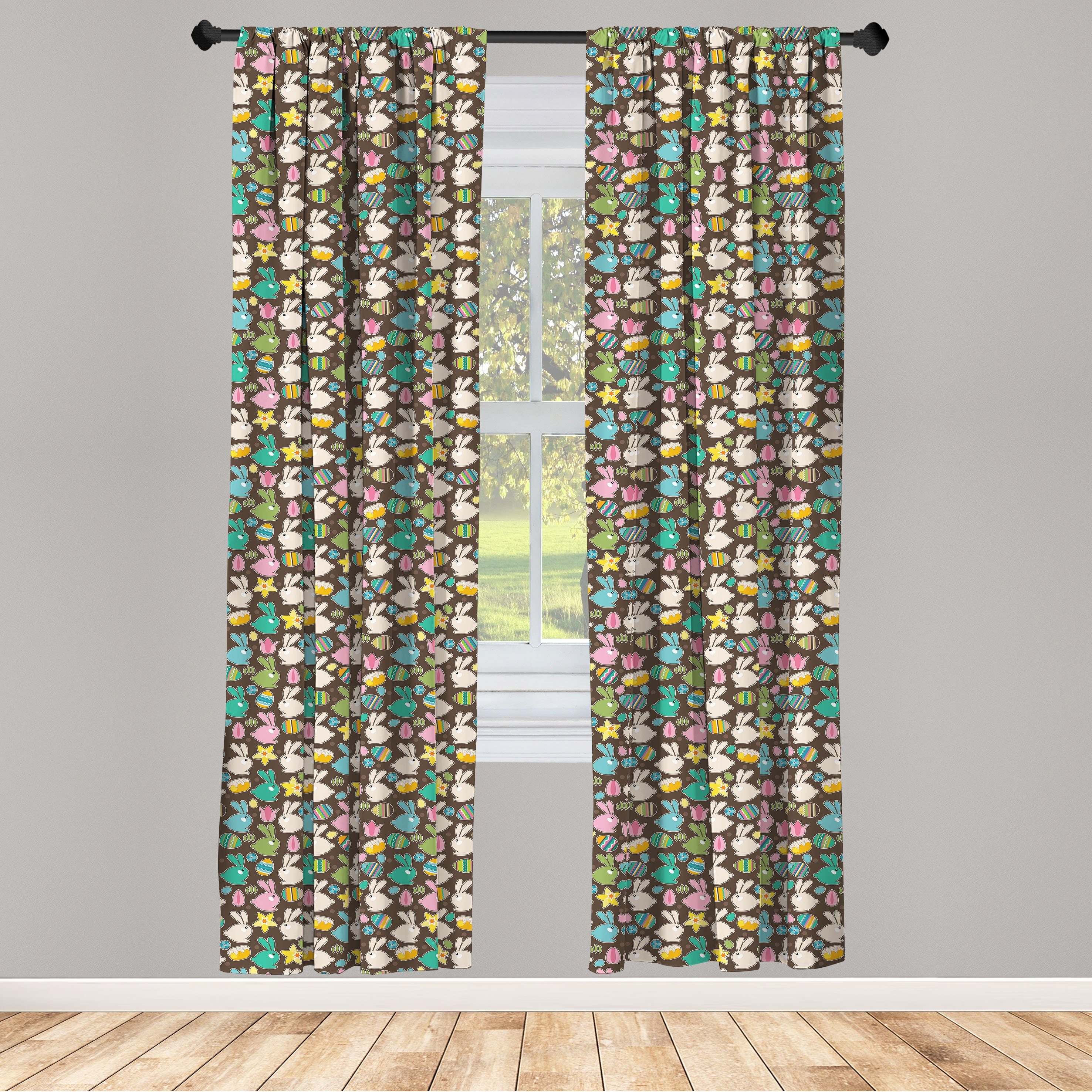 Gardine Vorhang für Wohnzimmer Schlafzimmer Dekor, Abakuhaus, Microfaser, Ostern Lustige Kaninchen Stars and Eggs