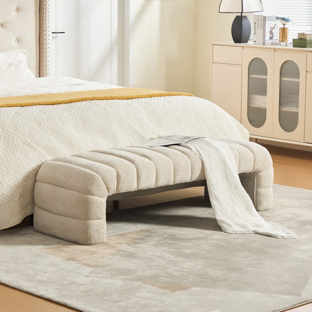 BBWL Polsterbank armlehnloser Chenille mit Rillenpolsterung, Chaiselongue & Hocker, für Wohnzimmer, Schlafzimmer und Eingangsbereich, komfortabel
