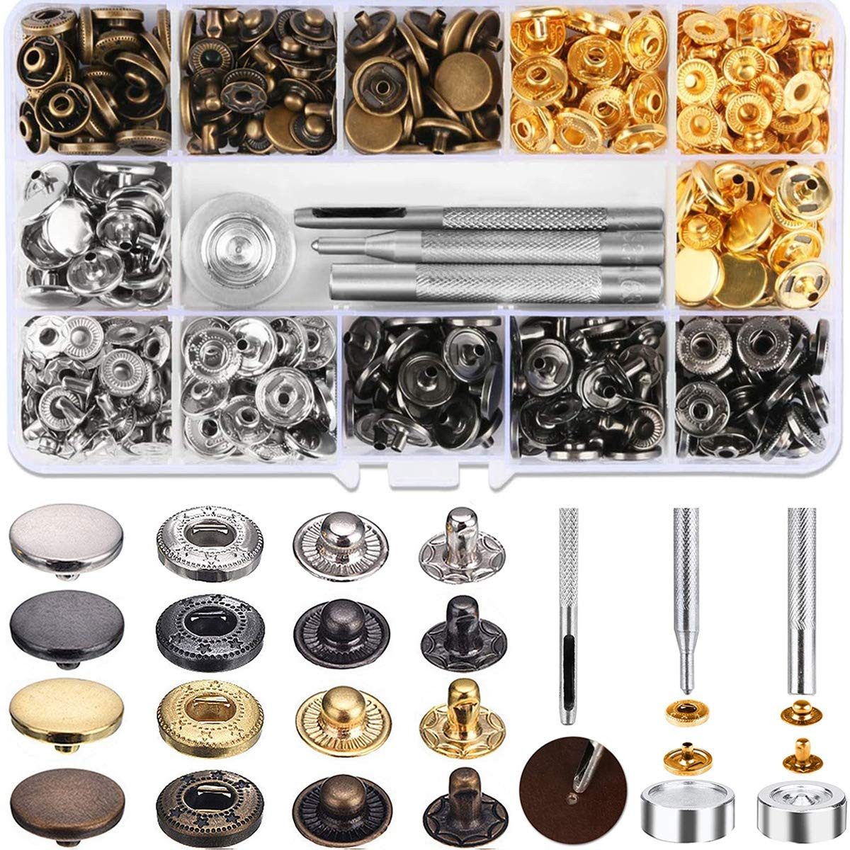 FOUORTUNATE-BEE Druckknopf 120 Stück Druckknöpfe Befestigungen Druckknöpfen aus Kupfer, für Geldbörse, aus Leder, Craft Jacket (12 mm)