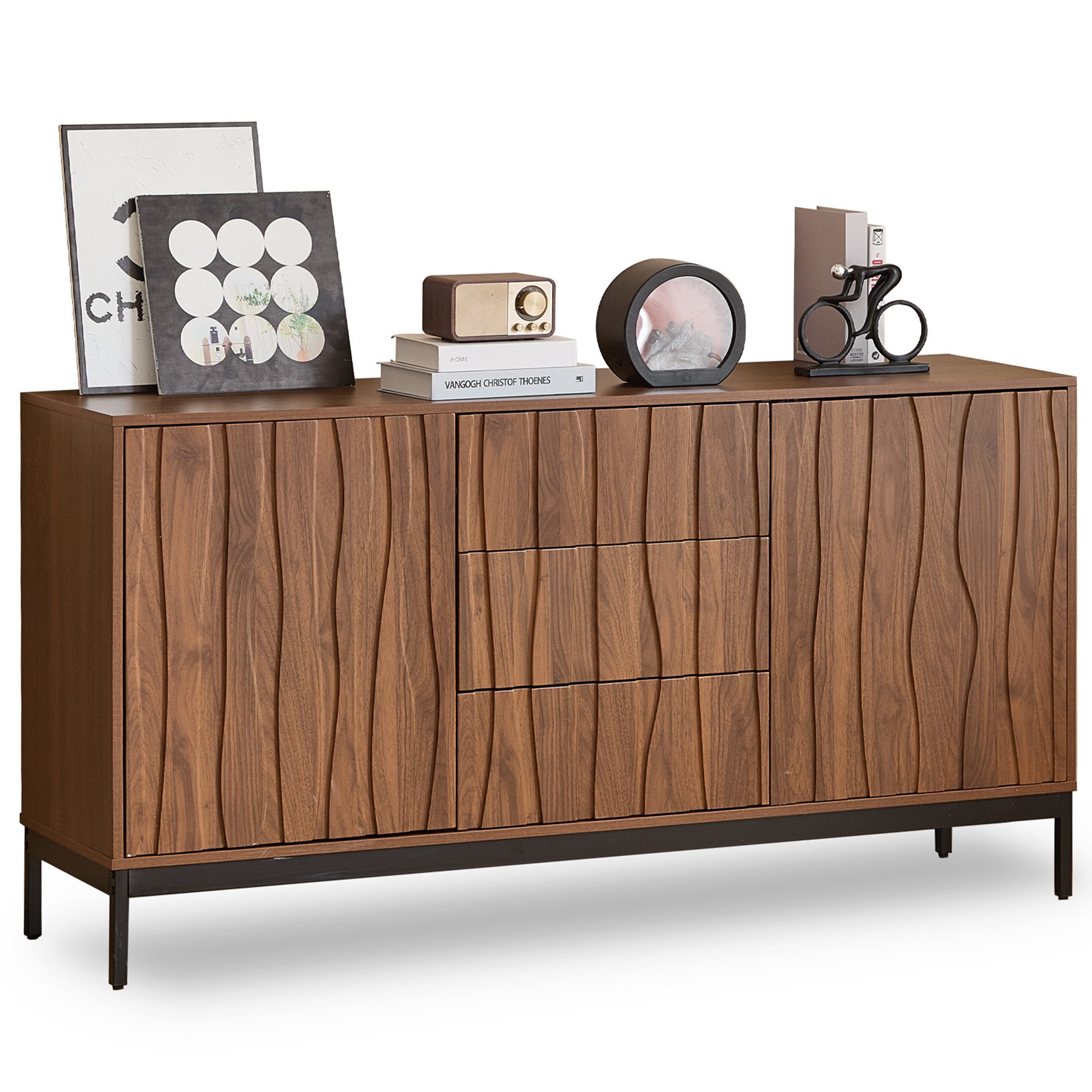 Ulife Sideboard Dunkelbraun mit welligem 3D-Design, günstig online kaufen