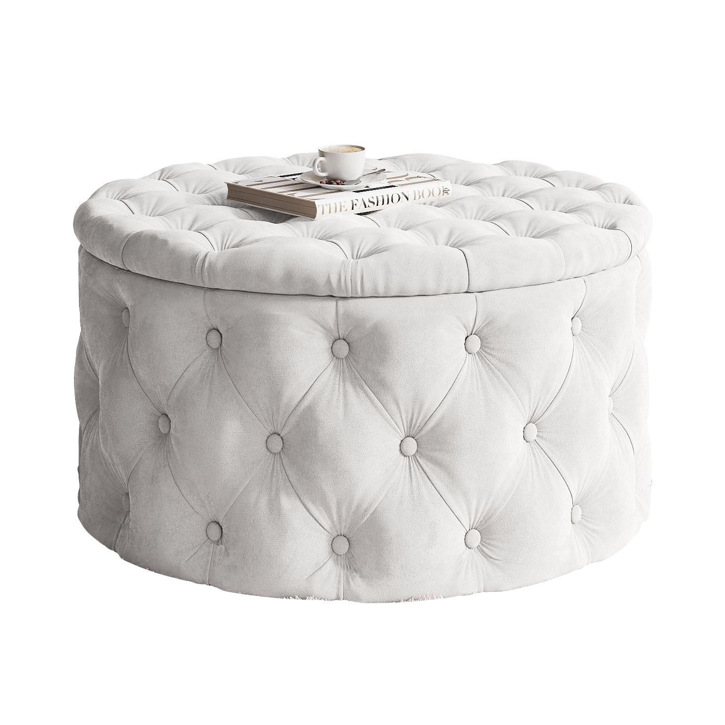 Lookway Hocker CHESTERFIELD runder gesteppter mit Staufach (1x Hocker), Durchmesser: ø70 cm