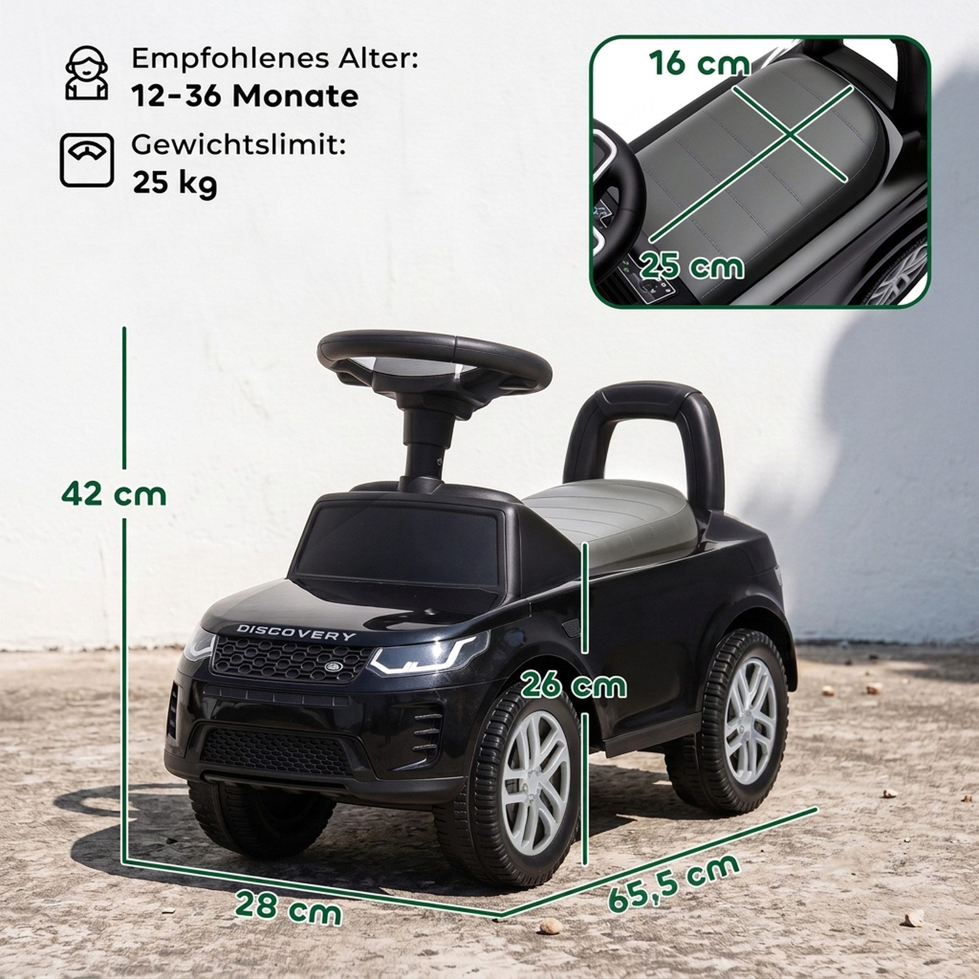 AIYAPLAY Rutscher LAND ROVER DISCOVERY Kinderfahrzeug, (Set, 1-tlg., 1-tlg), für Kinder von 18-36 Monaten, Schwarz – Bild 3 von 5