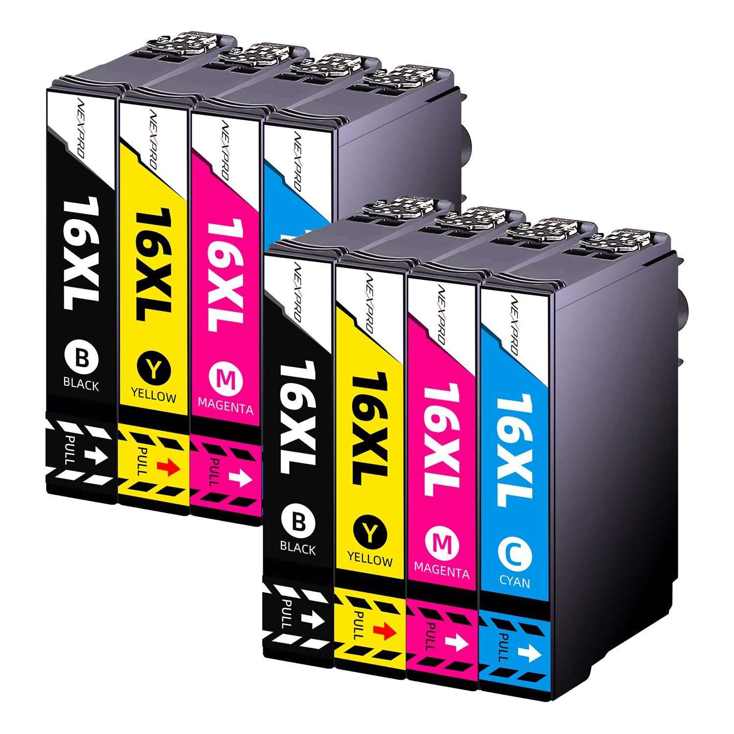 NEXPRO Epson 16XL 16 Druckerpatronen für WF 2760 2750 2630 2530 2510, 8er Tintenpatrone (Packung, WorkForce 2760 DWF 16XL/C13T16364012, Schwarz, Cyan, Magenta, Gelb)