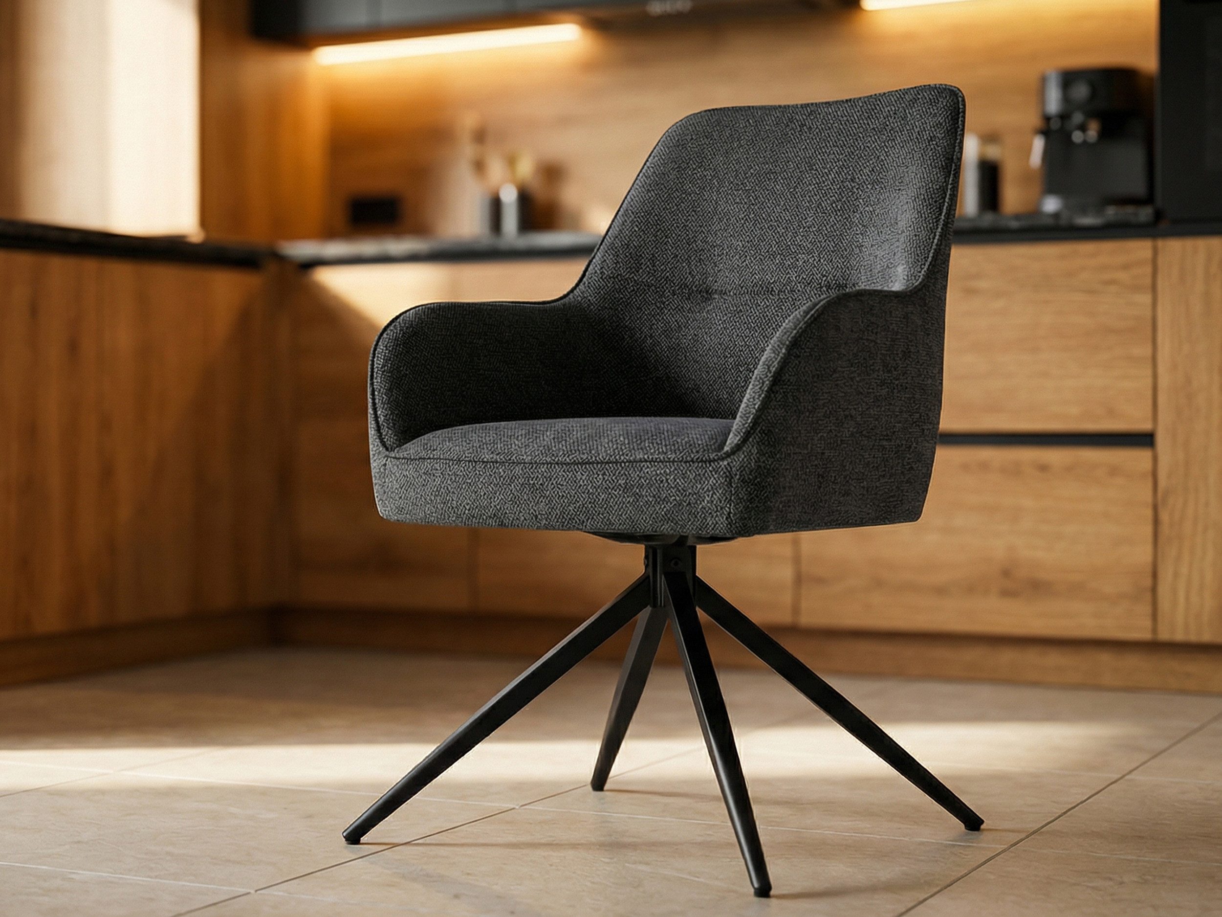 Massivart® Polsterstuhl drehbar 360 Grad, Esszimmerstuhl, Taschenfederkern Polsterung, »JETTE«, Webstoff anthrazit · Metallgestell schwarz pulverbeschichtet