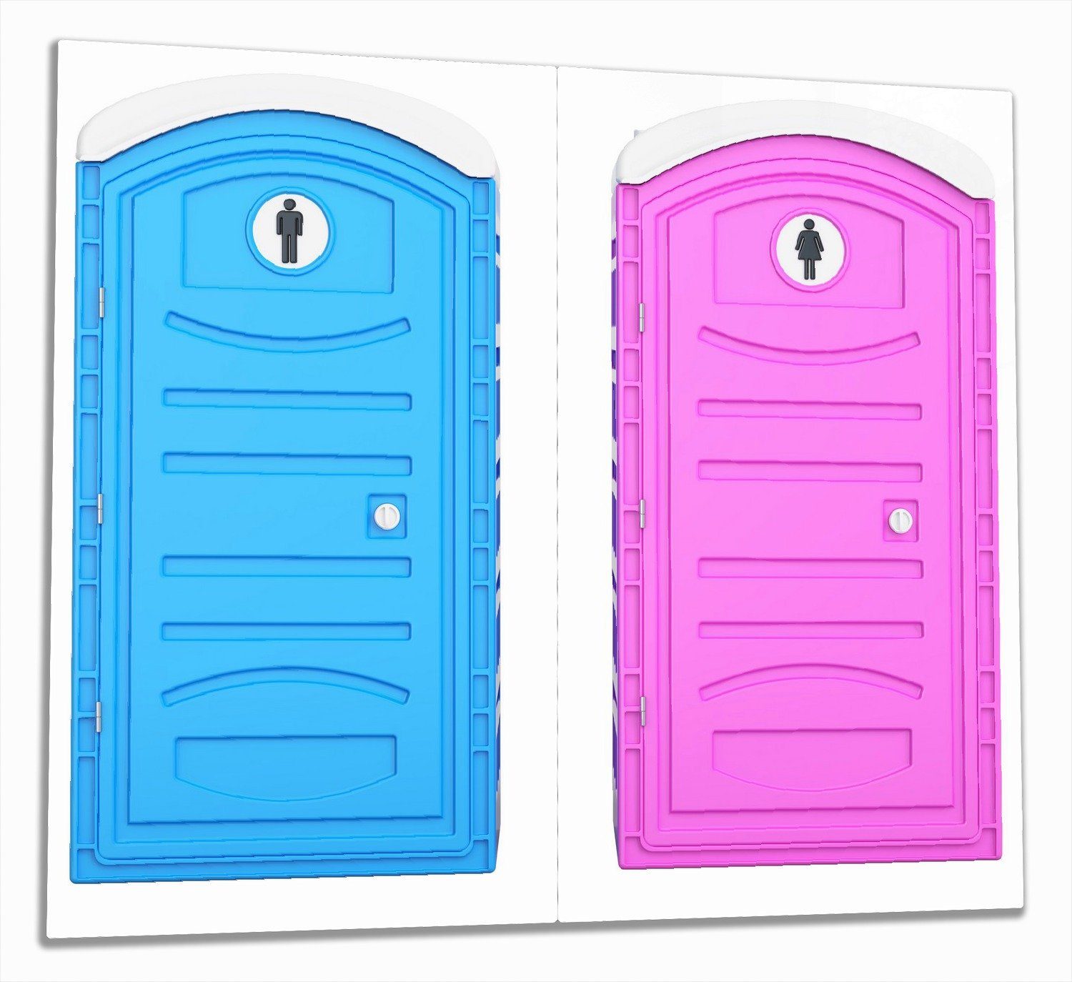 Wallario Herd-Abdeckplatte Klo-Häuschen blau und pink Herren und Damen nebeneinander, ESG-Sicherheitsglas, (Glasplatte, 2 tlg., inkl. 5mm Noppen), verschiedene Größen