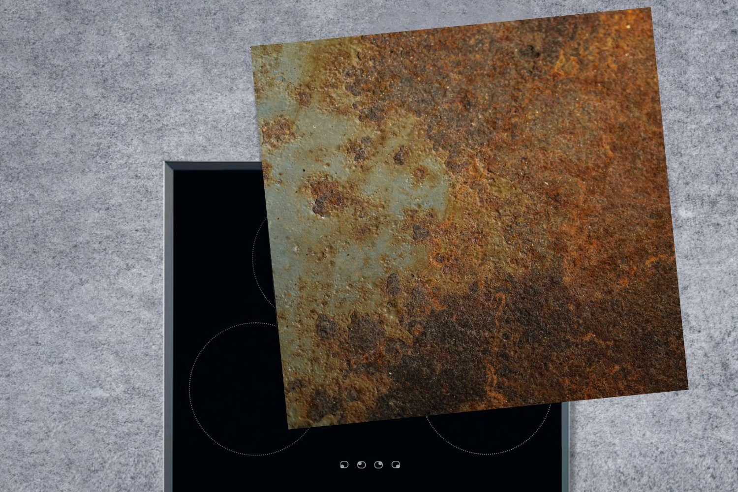 MuchoWow Arbeitsplatte Schwarz, Vinyl, Herdblende-/Abdeckplatte Ceranfeldabdeckung, 78x78 küche für (1 tlg), - cm, - Rost Wand