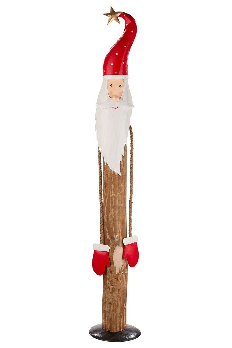 Santa aus - GILDE 'Noel' Santa, Wackelarme Eukal 3er Holz Dekoobjekt Natur/Rot, Set XXL