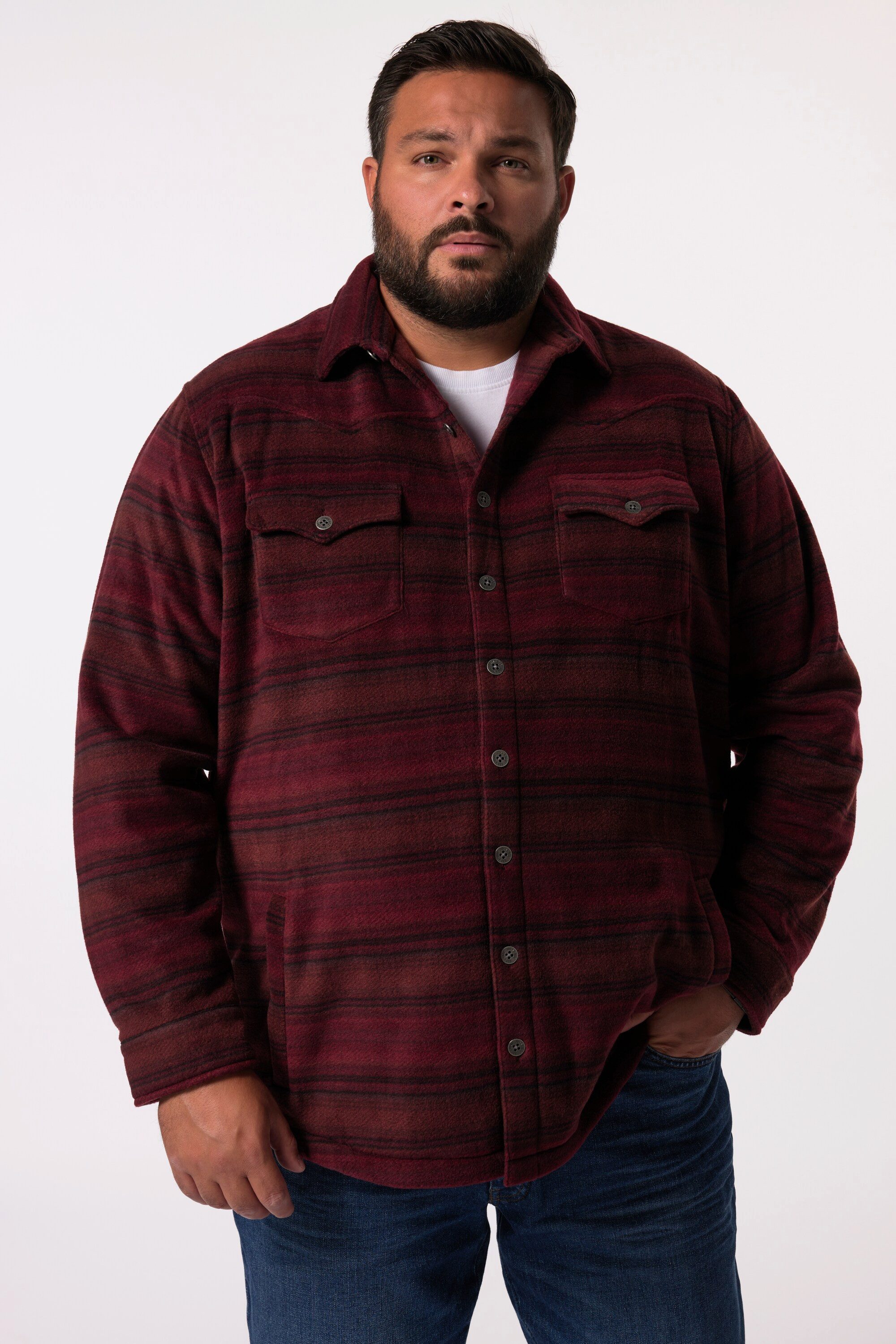 John F. Gee Businesshemd John F. Gee Fleece-Overshirt Langarm Kentkragen