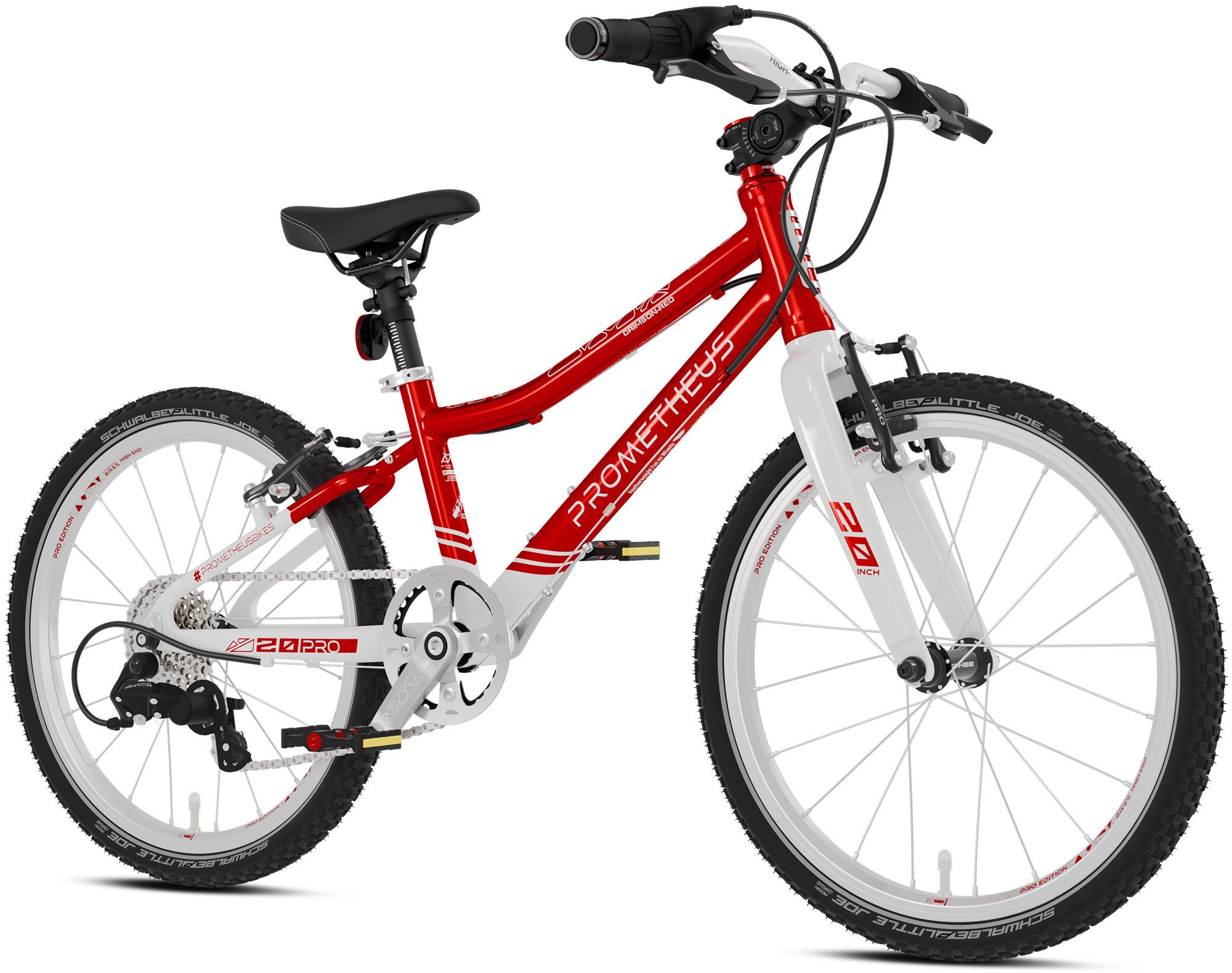 PROMETHEUS BICYCLES Kinderfahrrad PRO 20 Zoll ab 6 Jahre, 7 Gang microSHIFT, Kettenschaltung, PREMIUM ultralight (7.7 kg) AA-6061 Alurahmen V-Brakes SCHWALBE Reifen