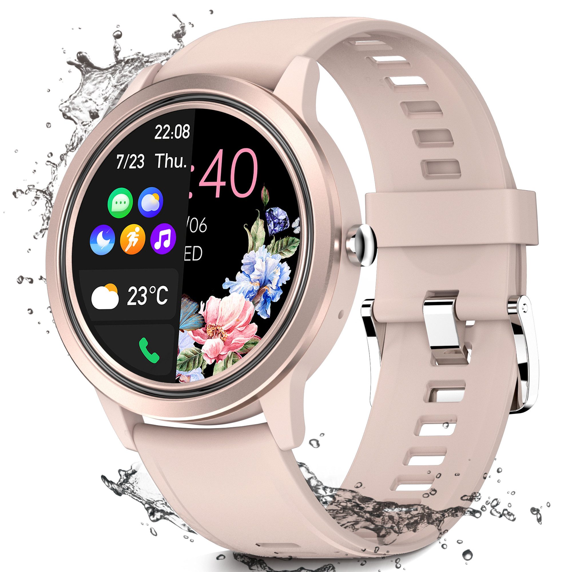 walkbee Uhr Damen herren, Fitness Tracker Uhr mit Anruffunktion Smartwatch (1.32 Zoll HD Touchscreen Zoll) mit Telefonfunktion, Sprachassistent, IP67 Wasserdicht Armbanduhr, mit 100+ Sportmodie,Aktivitätstracker,Blutdruck,Blutsauerstoffmessung, Schlaf Monitor,Uhr finden,Sportuhr für Android iOS