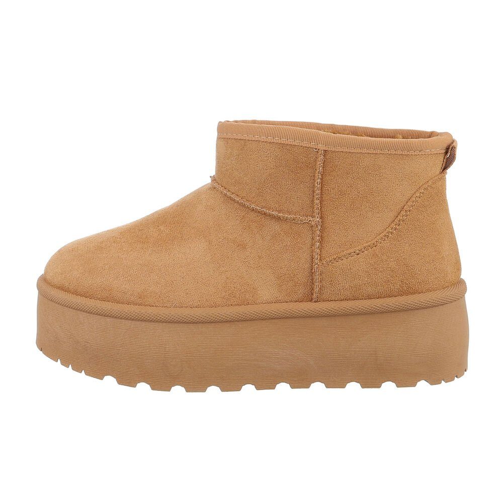 Ital-Design Damen Snowboots Freizeit Snowboots Flach Plateaustiefeletten in Camel