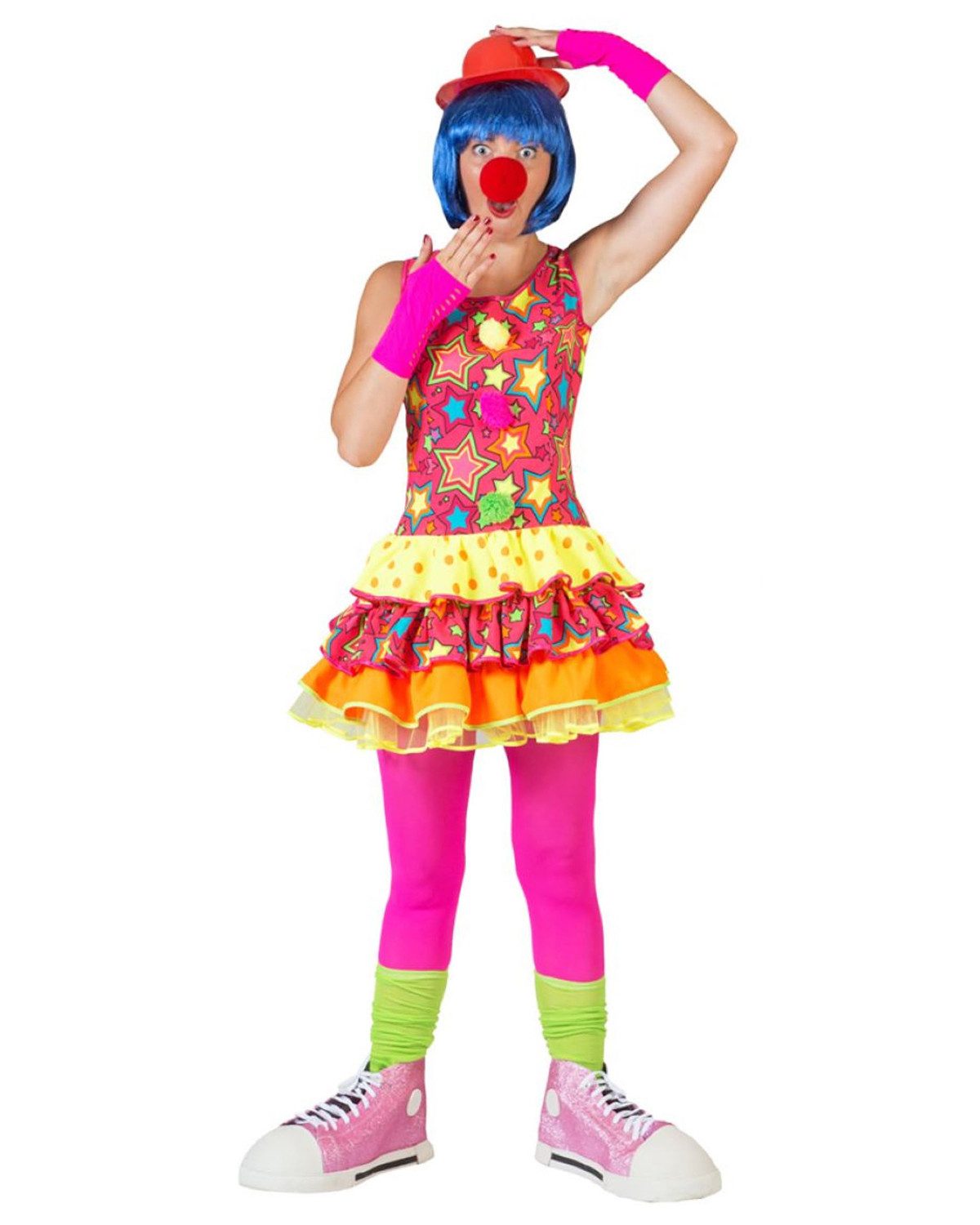 Funny Fashion Clown-Kostüm Clown Miley Kostüm für Damen - Buntes Zirkus Kleid