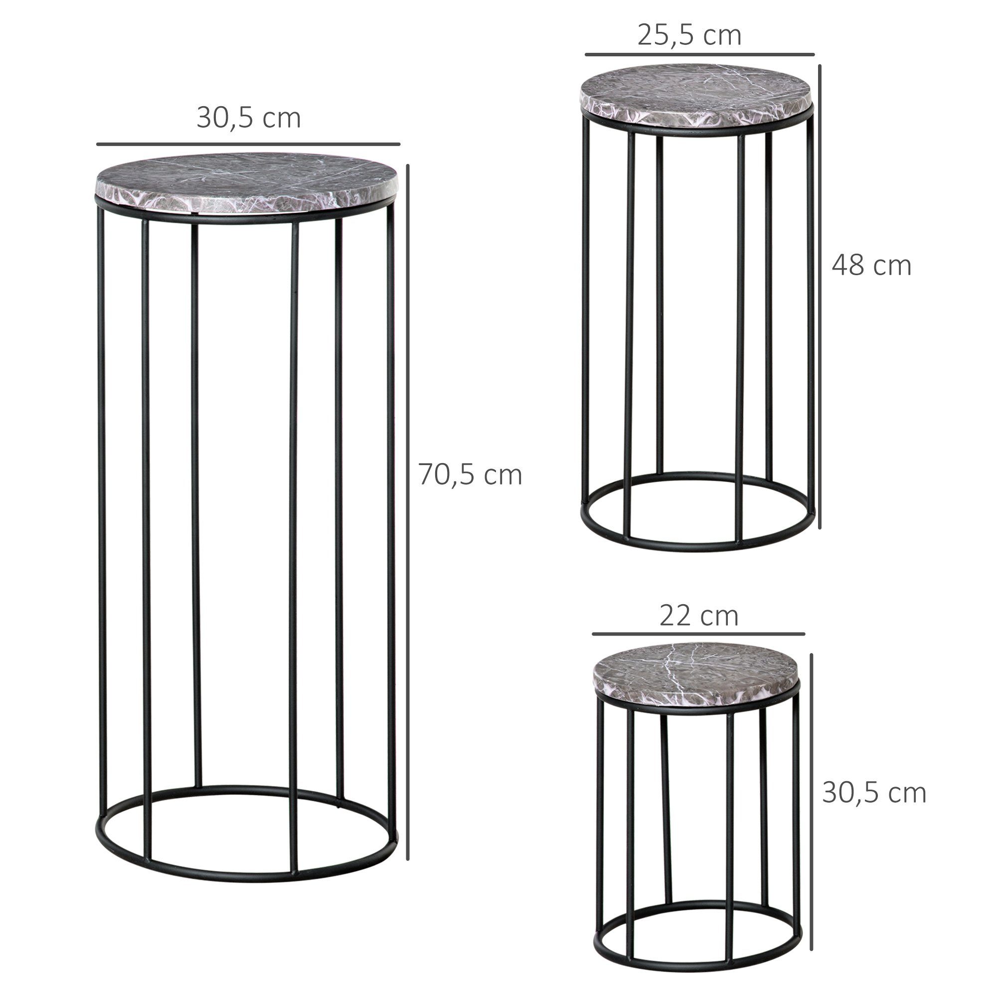 Outsunny Blumenständer Blumenregal in Marmoroptik (Pflanzenregal, 3 St., Pflanzenständer), für Garten, Balkon, Schwarz+Grau