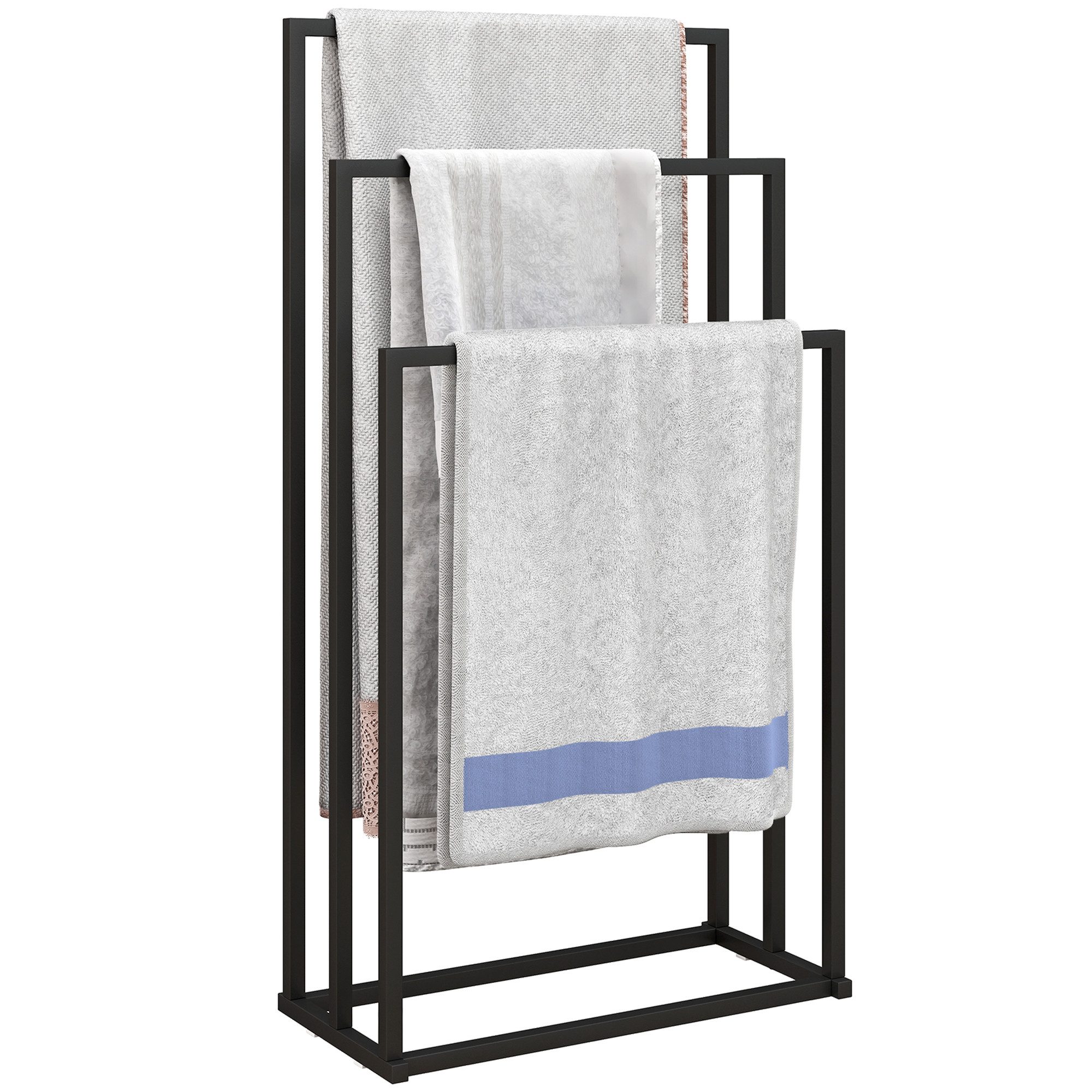 HOMCOM Handtuchhalter freistehend, für Badezimmer, Schwarz günstig online kaufen