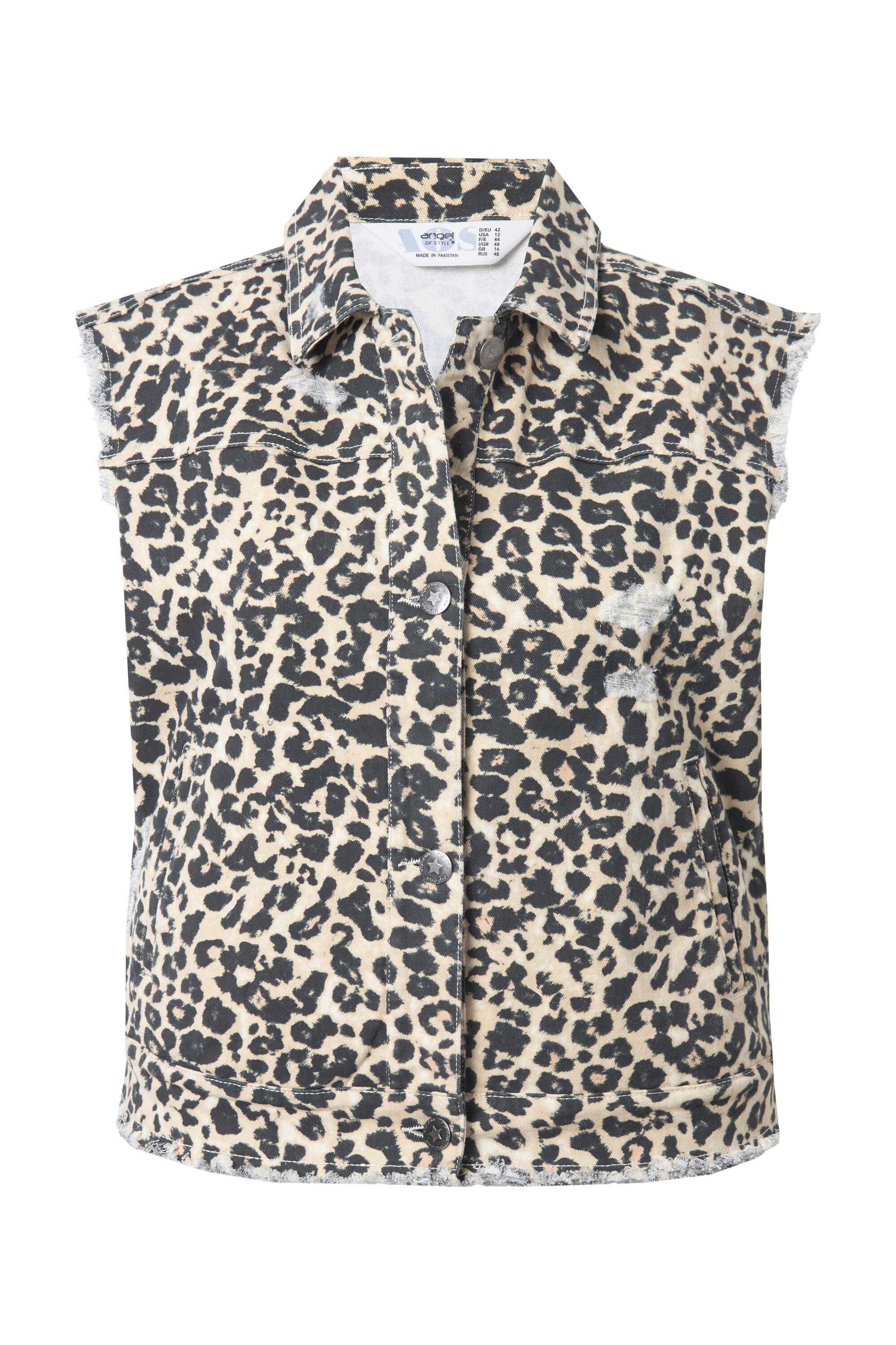 Angel of Style Steppweste Jeansweste Straight Fit Leo Fransenkanten günstig online kaufen