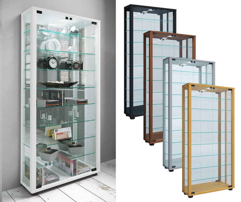 VCM Standvitrine Glas Stand Vitrine Sammelvitrine Lumo Maxi Spiegel