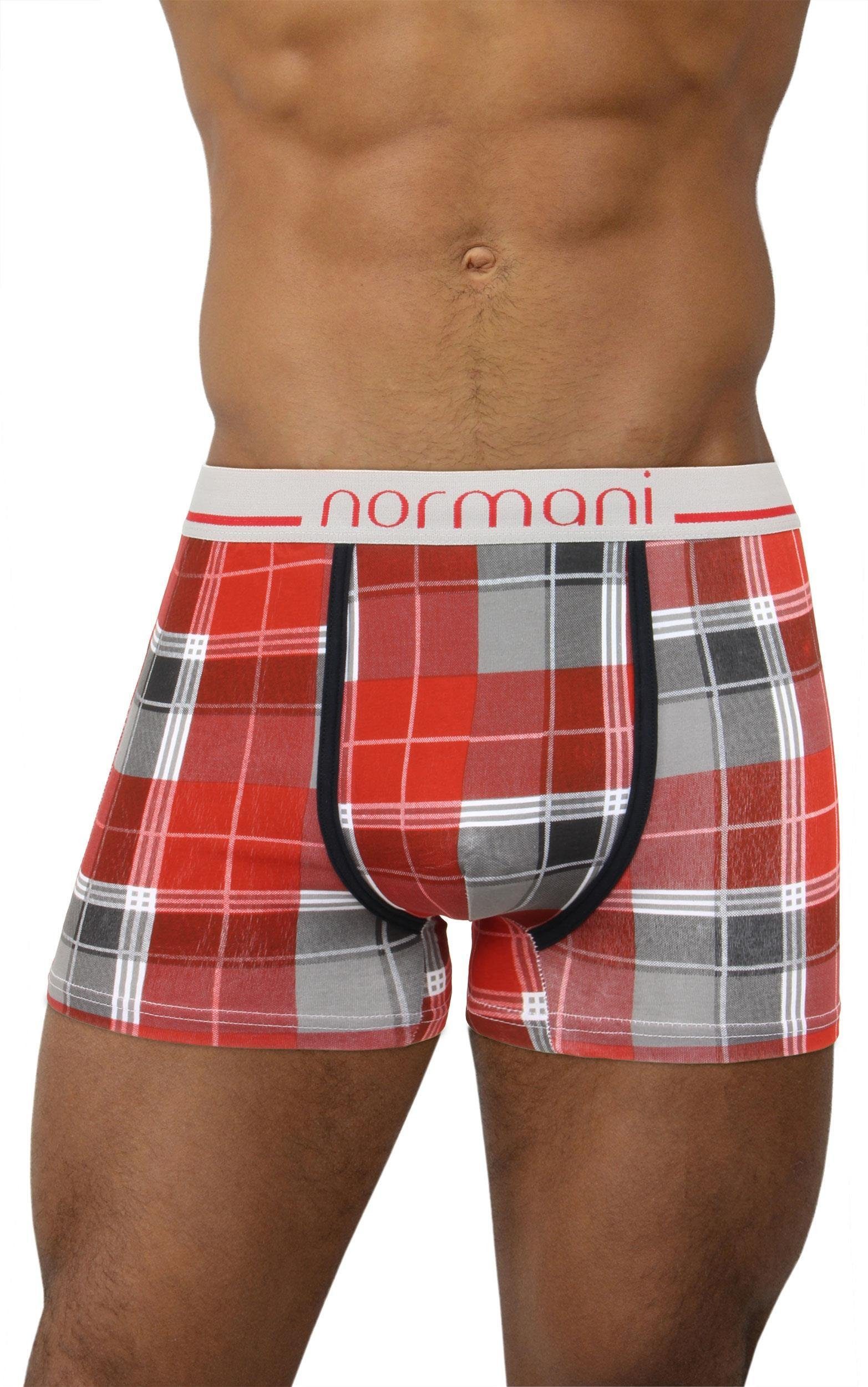 normani Retro Boxer Stück Unterhose aus Scottish atmungsaktiver 6 Red Boxershorts Baumwolle aus Dark - Check Baumwolle Retro