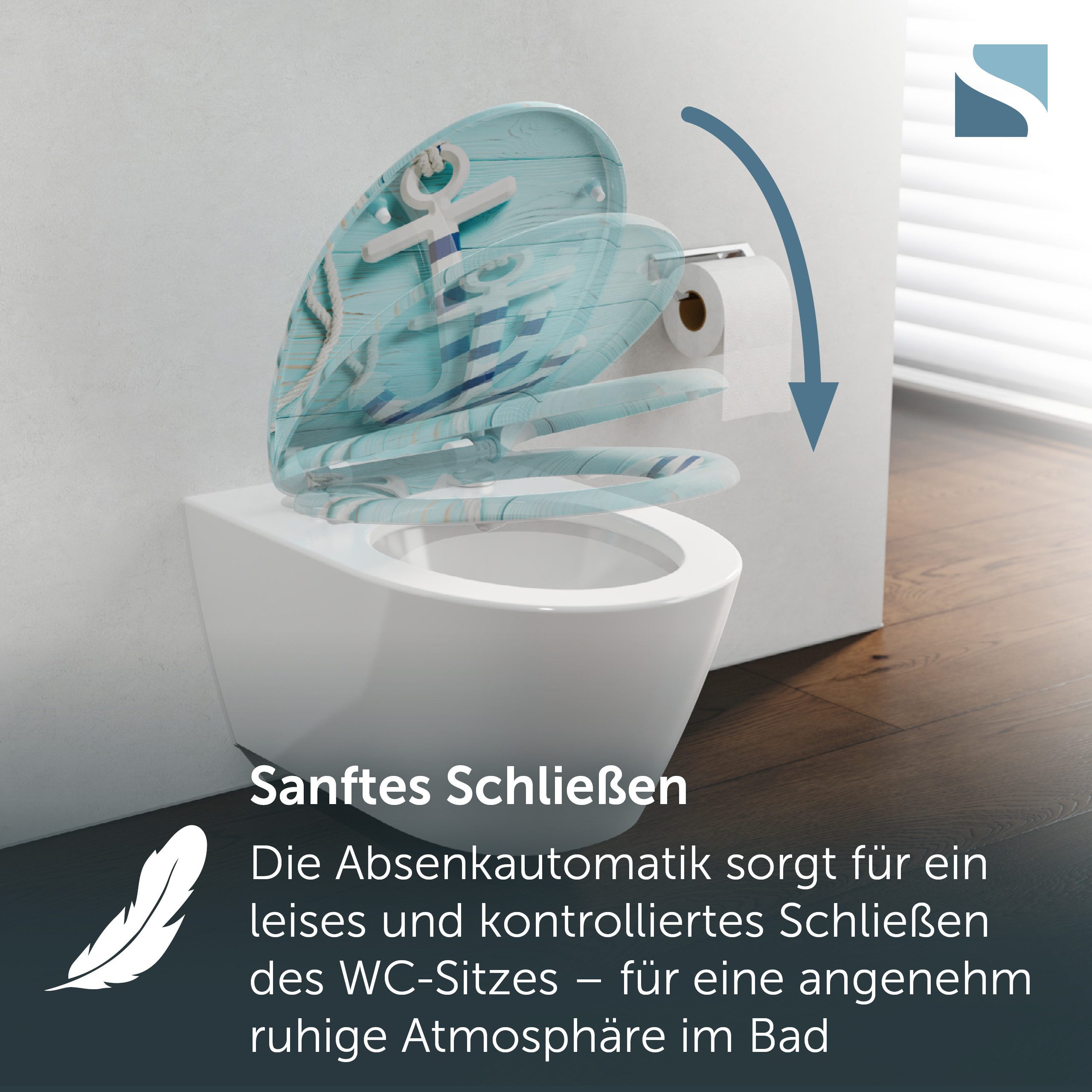 Schütte WC-Sitz ANCHOR, Toilettendeckel, Absenkautomatik, Schnellverschluss, O-Form, bis 175kg